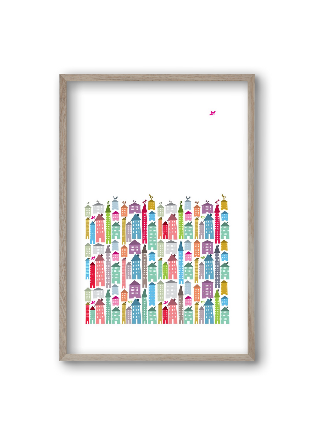 Houses and Birds, 20x30 cm (20x30 cm), Tölgy keret