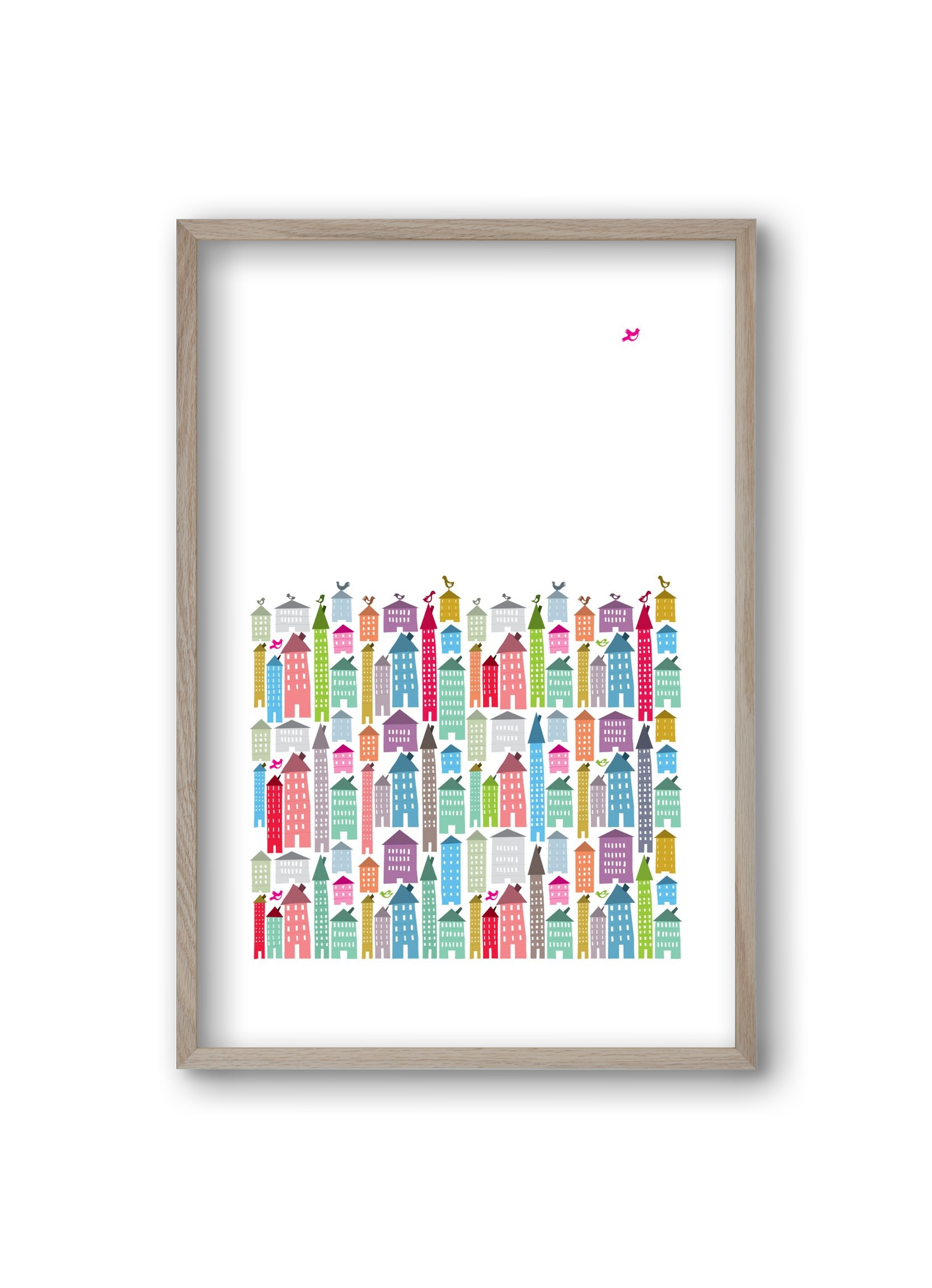 Houses and Birds, 20x30 cm (20x30 cm), Tölgy keret