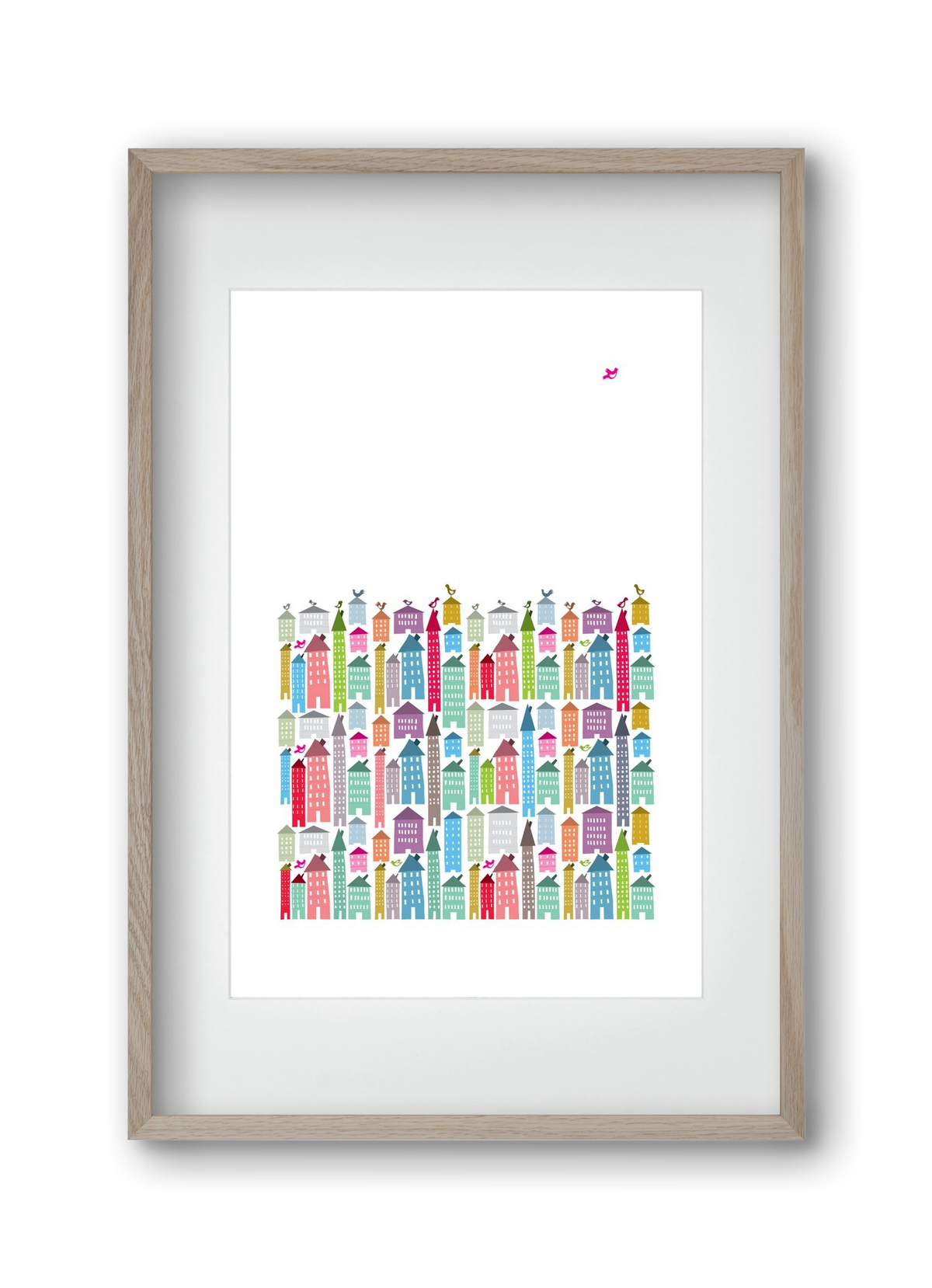 Houses and Birds, 30x45 cm (20x30 cm), Tölgy keret, paszpartuval