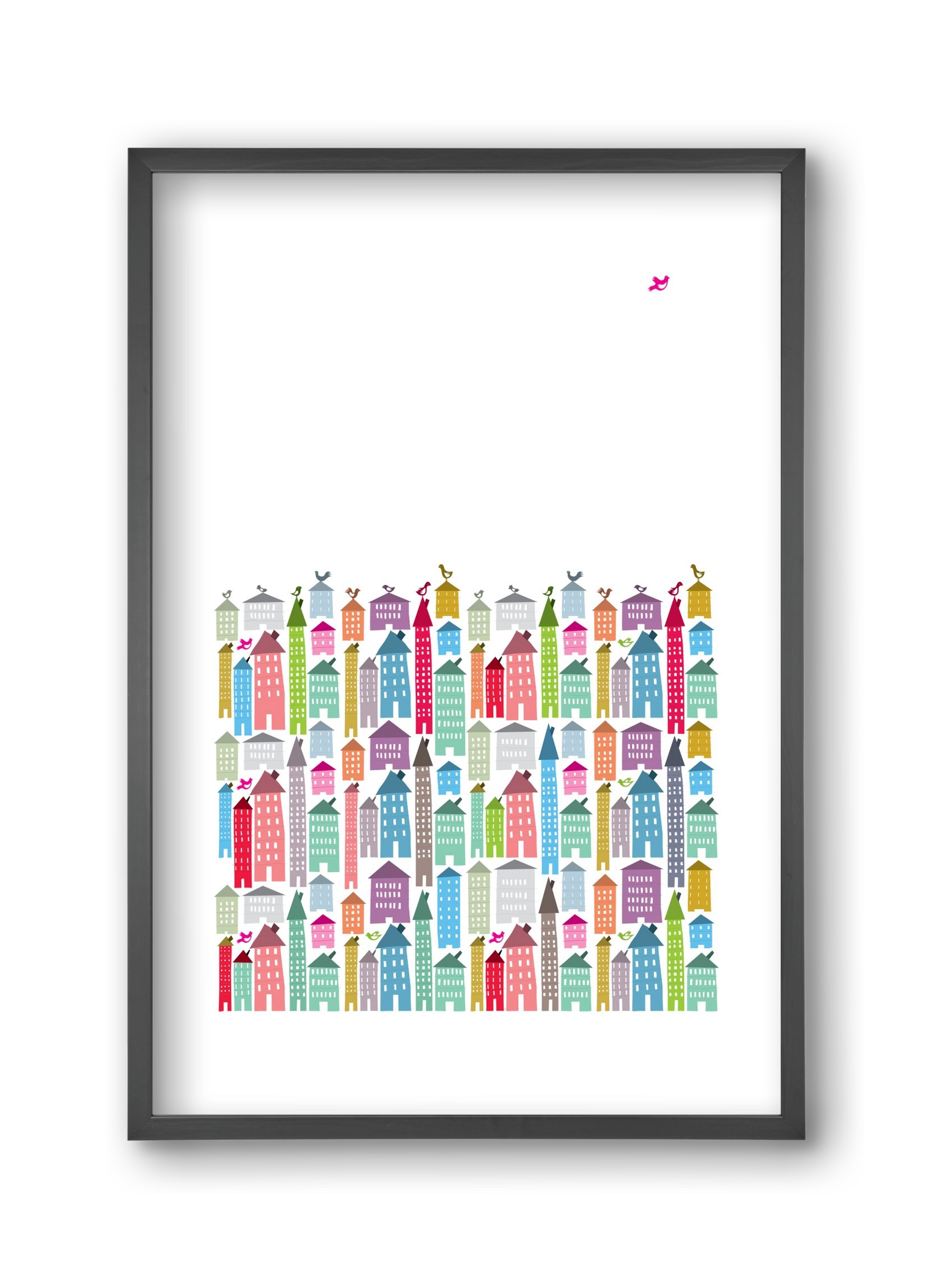 Houses and Birds, 30x45 cm (30x45 cm), Fekete keret