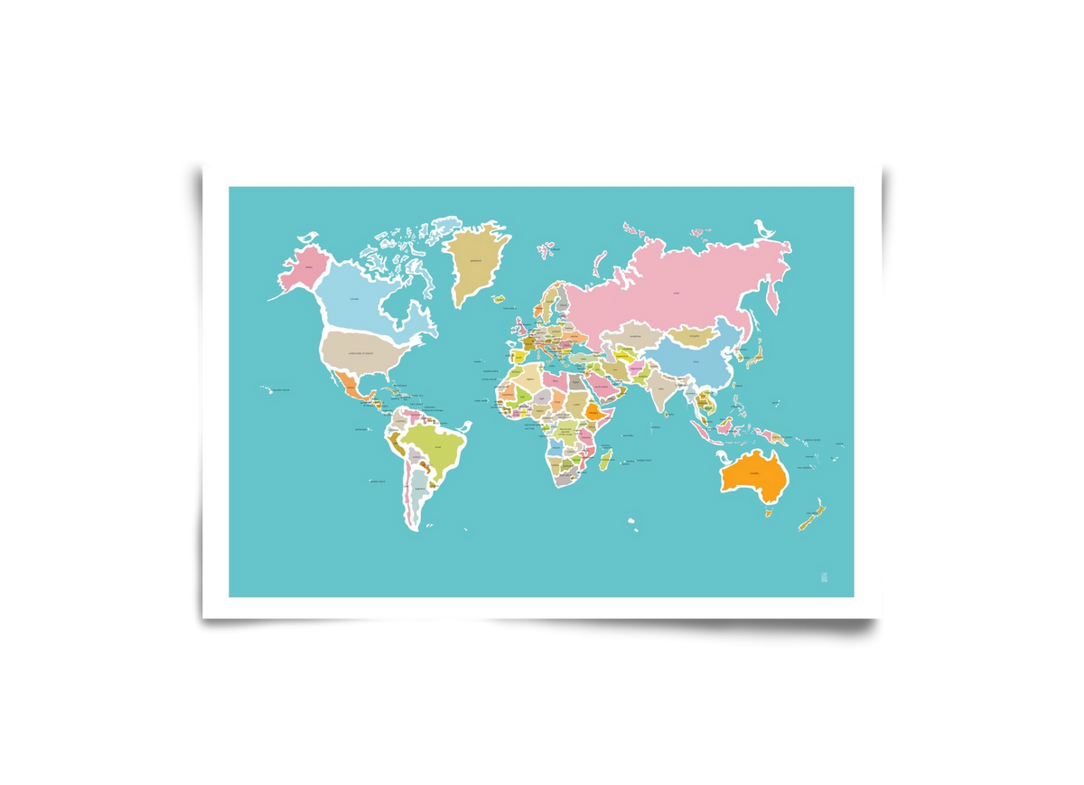 Worldmap with birds, 30x20 cm, Keret nélkül