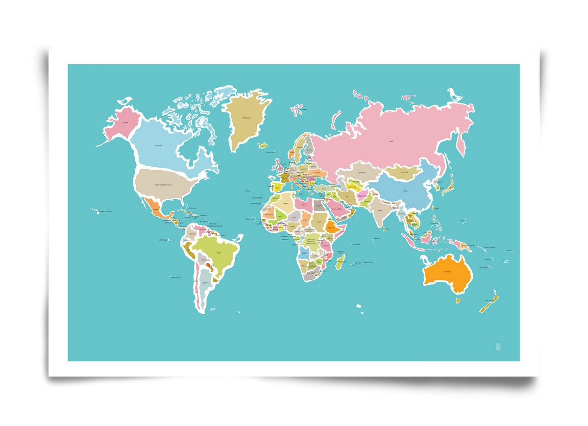 Worldmap with birds, 60x40 cm, Keret nélkül