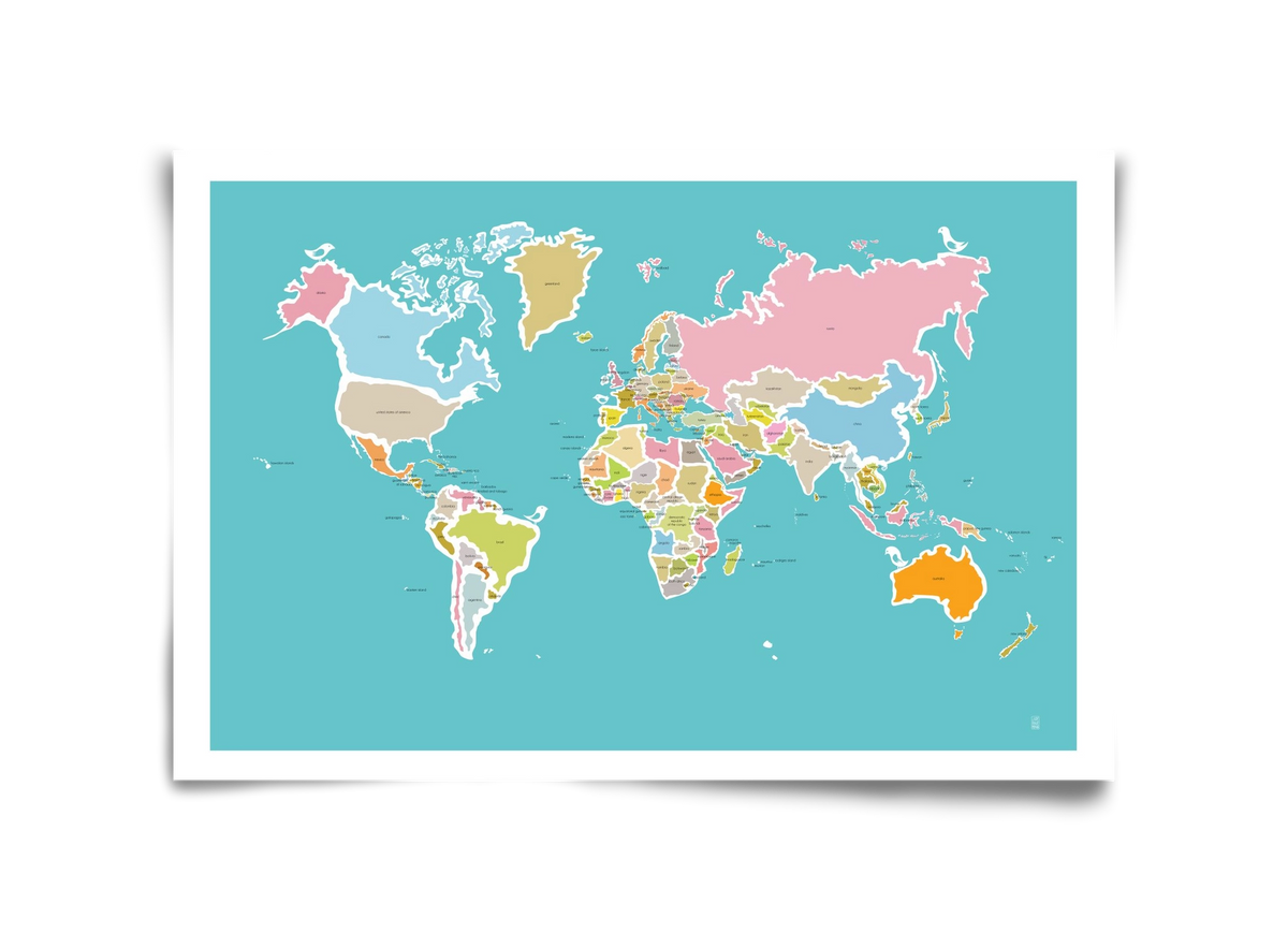 Worldmap with birds, 45x30 cm, Keret nélkül