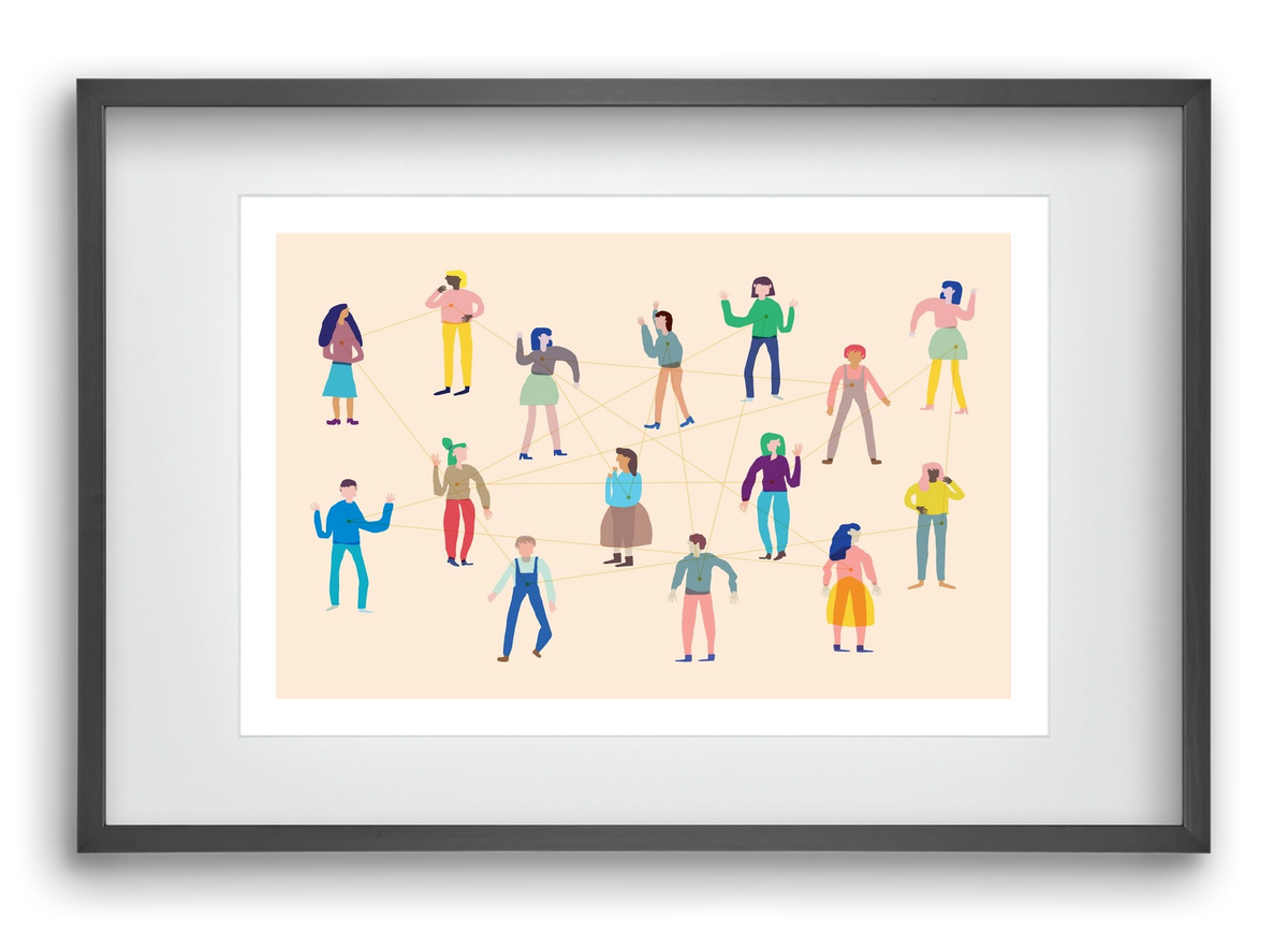 Networking, 60x40 cm (45x30 cm), Fekete keret, paszpartuval