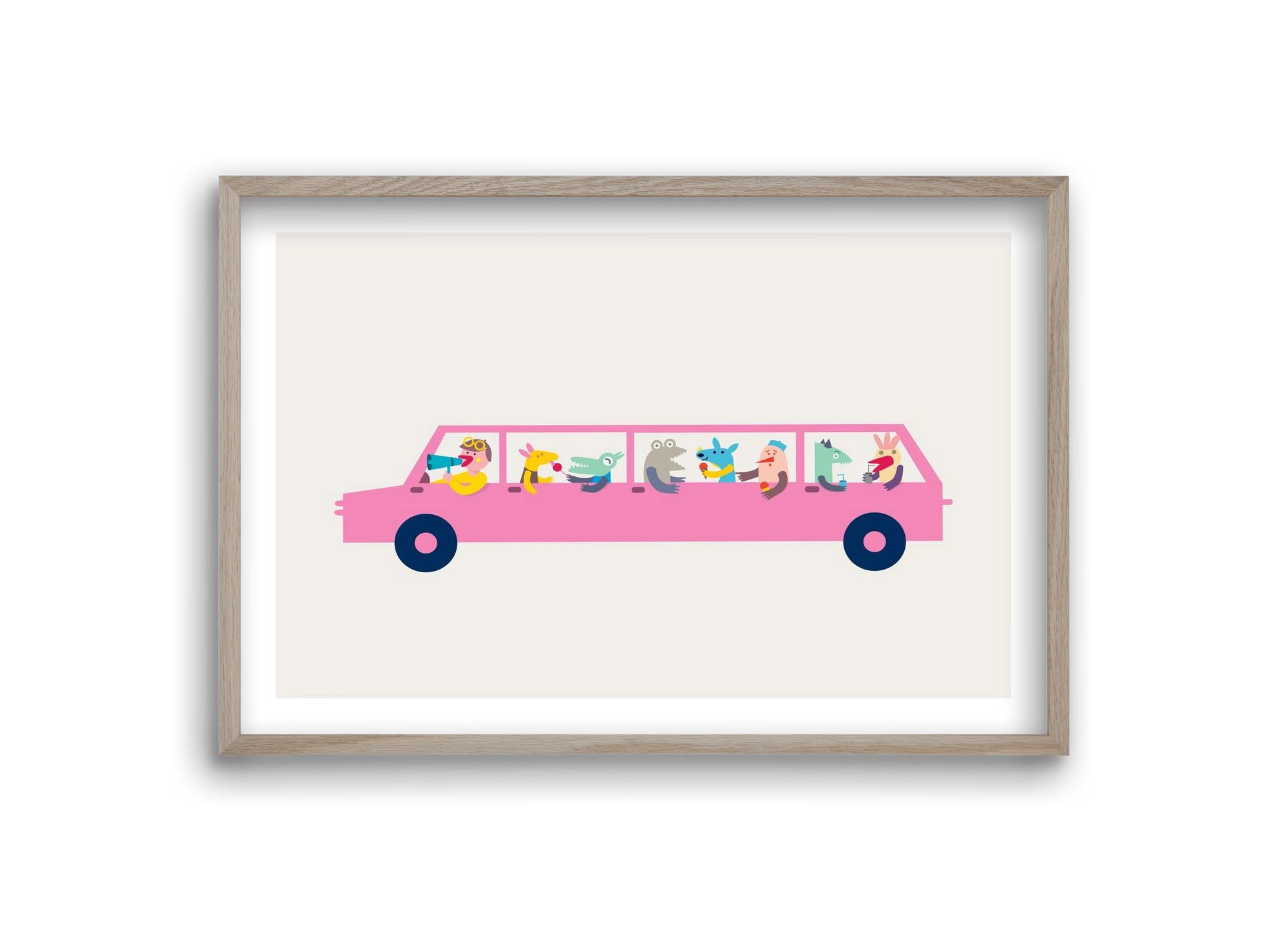 Pink Car, 30x20 cm (30x20 cm), Tölgy keret