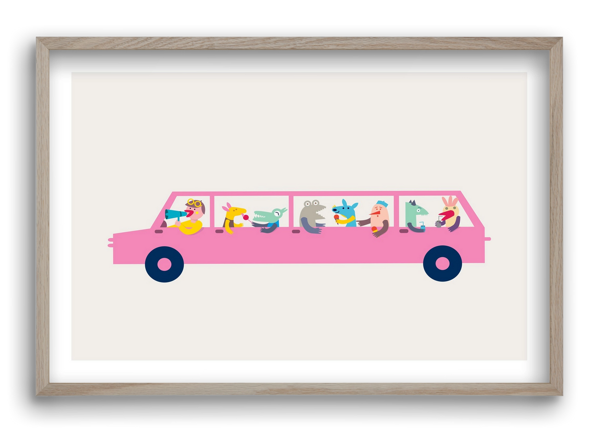 Pink Car, 60x40 cm (60x40 cm), Tölgy keret