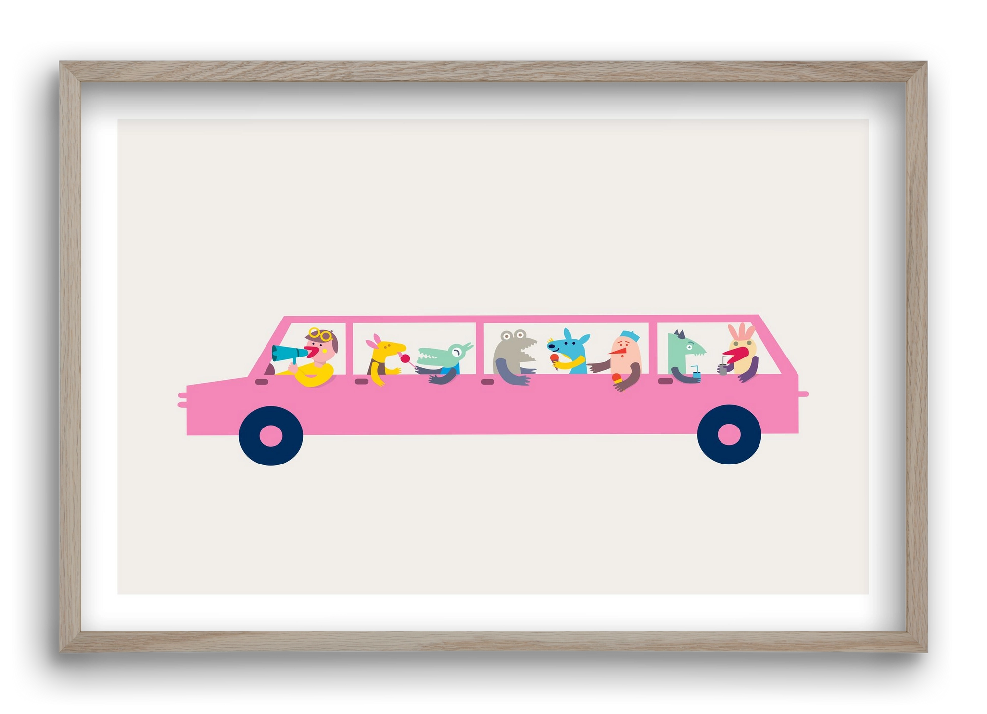 Pink Car, 60x40 cm (60x40 cm), Tölgy keret
