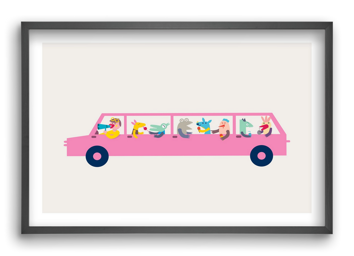 Pink Car, 60x40 cm (60x40 cm), Fekete keret