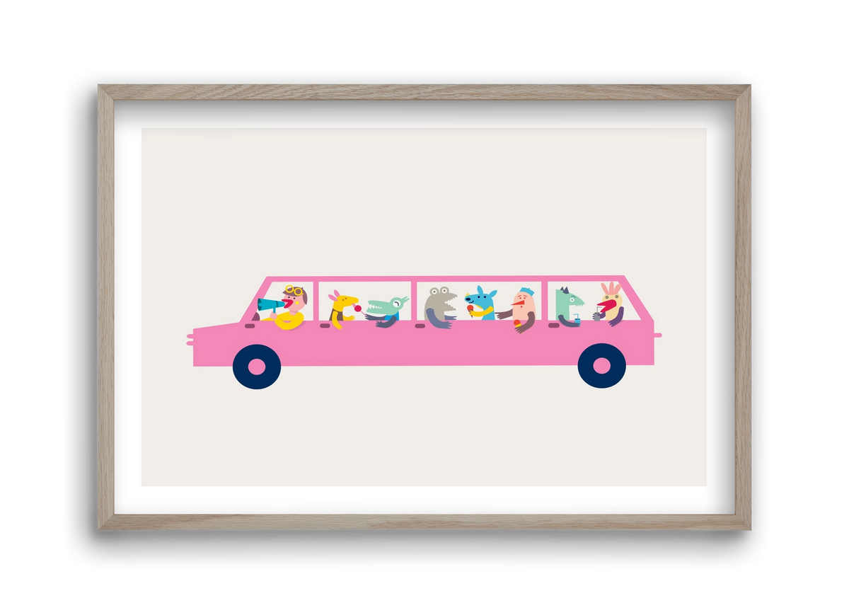 Pink Car, 45x30 cm (45x30 cm), Tölgy keret