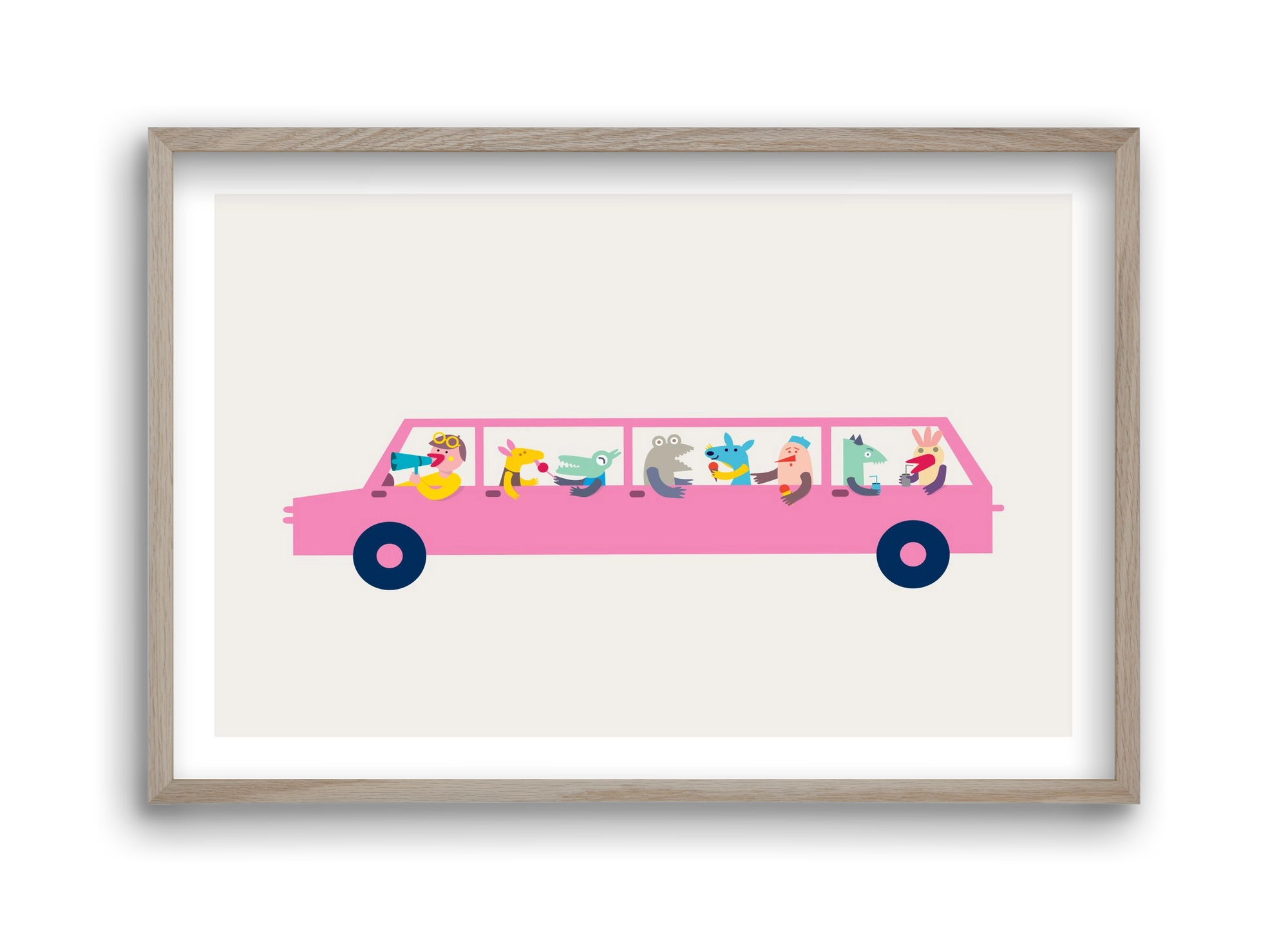 Pink Car, 45x30 cm (45x30 cm), Tölgy keret