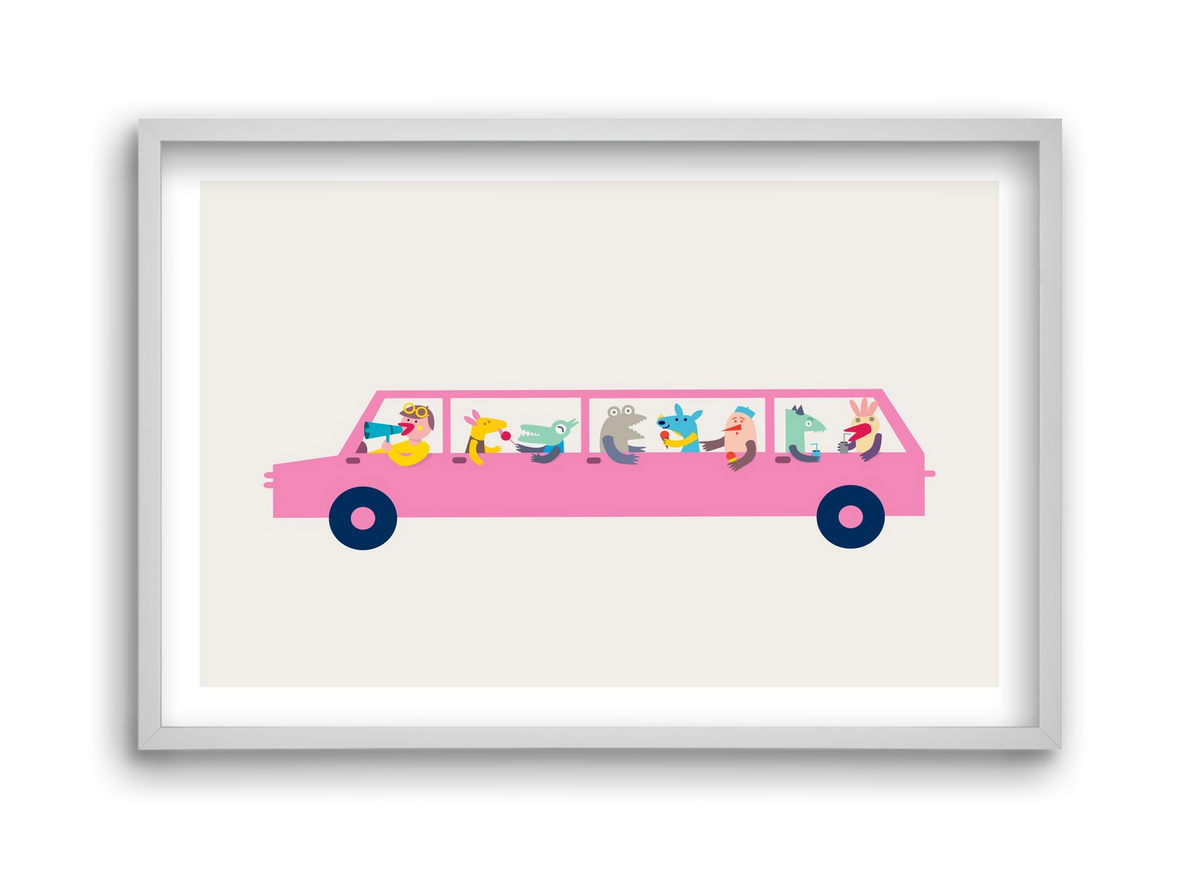 Pink Car, 45x30 cm (45x30 cm), Fehér keret