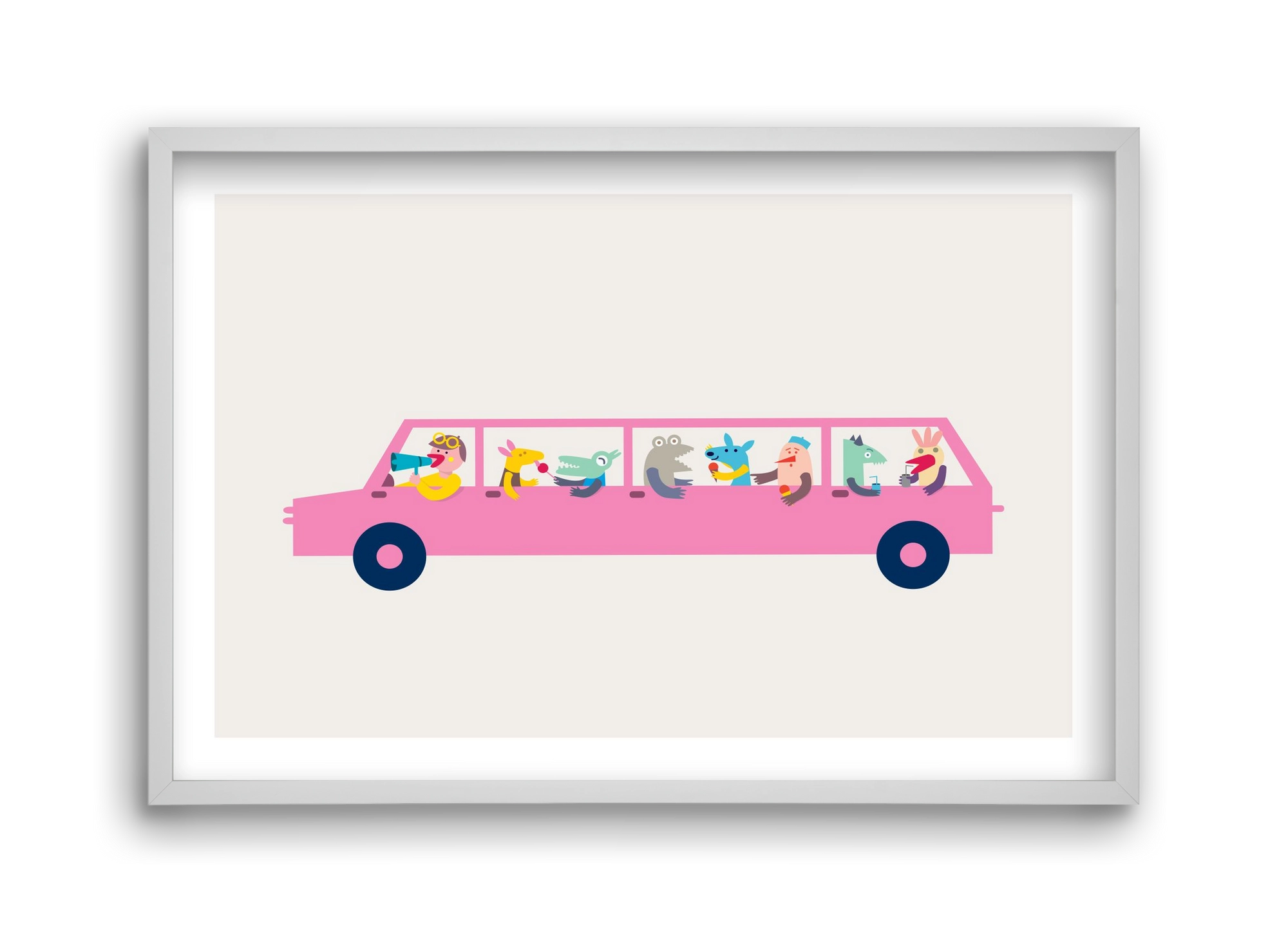 Pink Car, 45x30 cm (45x30 cm), Fehér keret