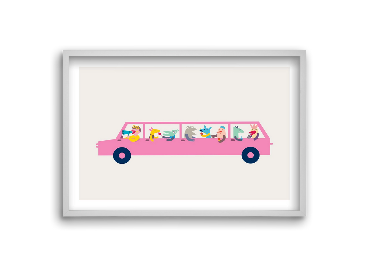 Pink Car, 30x20 cm (30x20 cm), Fehér keret