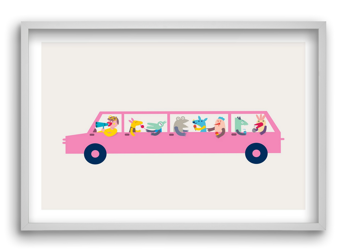 Pink Car, 60x40 cm (60x40 cm), Fehér keret