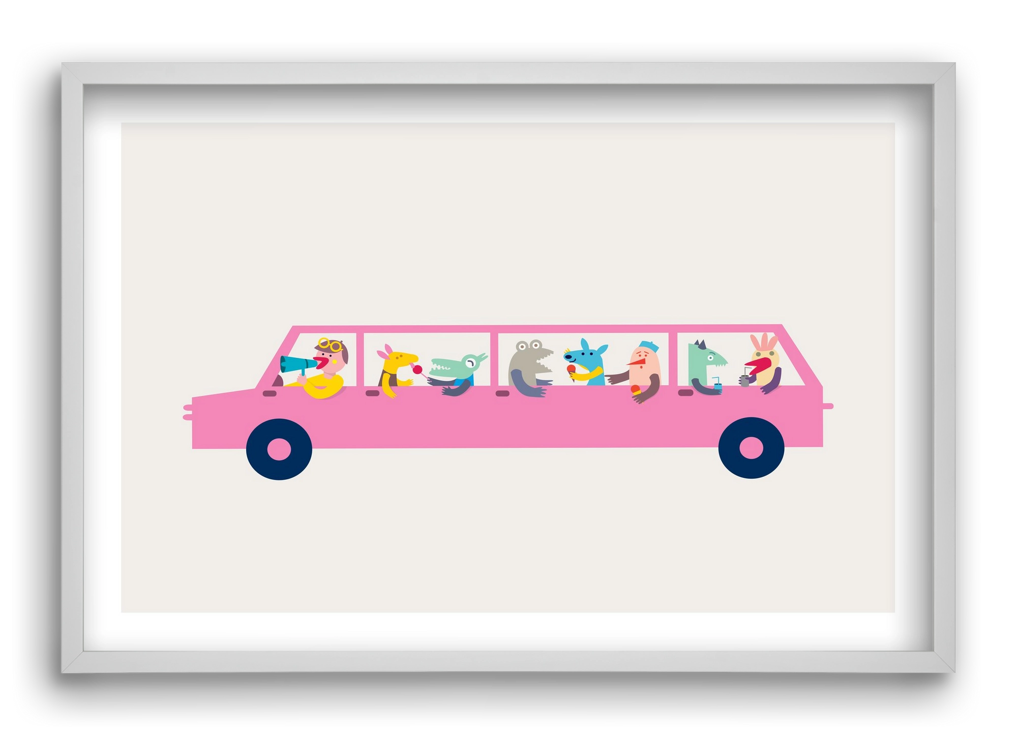 Pink Car, 60x40 cm (60x40 cm), Fehér keret