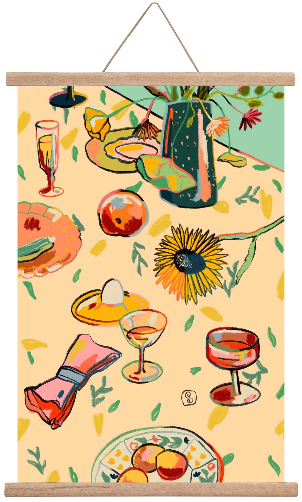 COCKTAILS IN THE GARDEN, 40x60 cm (40x60 cm), Tölgy akasztó