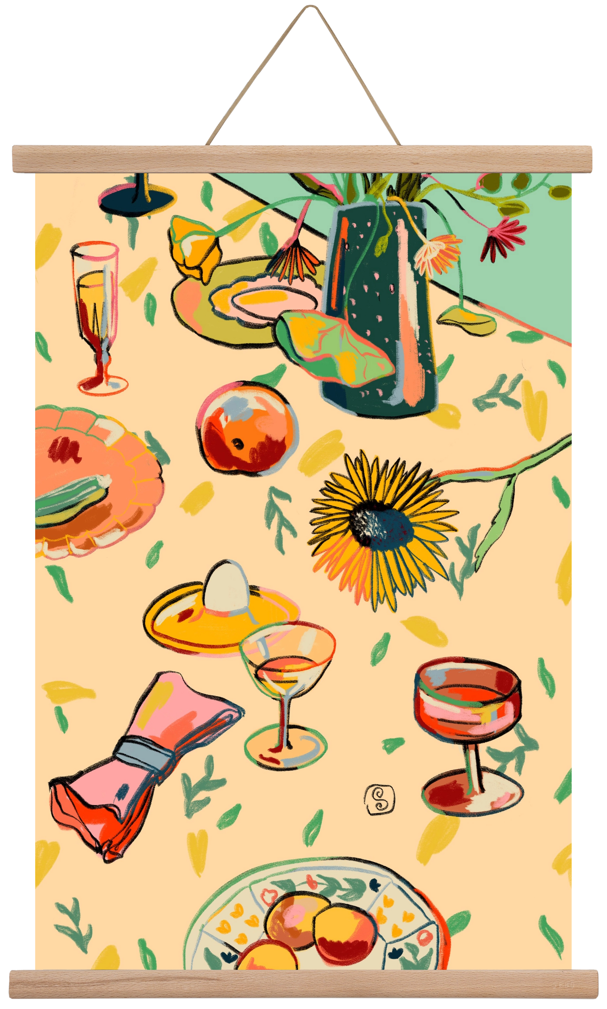 COCKTAILS IN THE GARDEN, 40x60 cm (40x60 cm), Tölgy akasztó