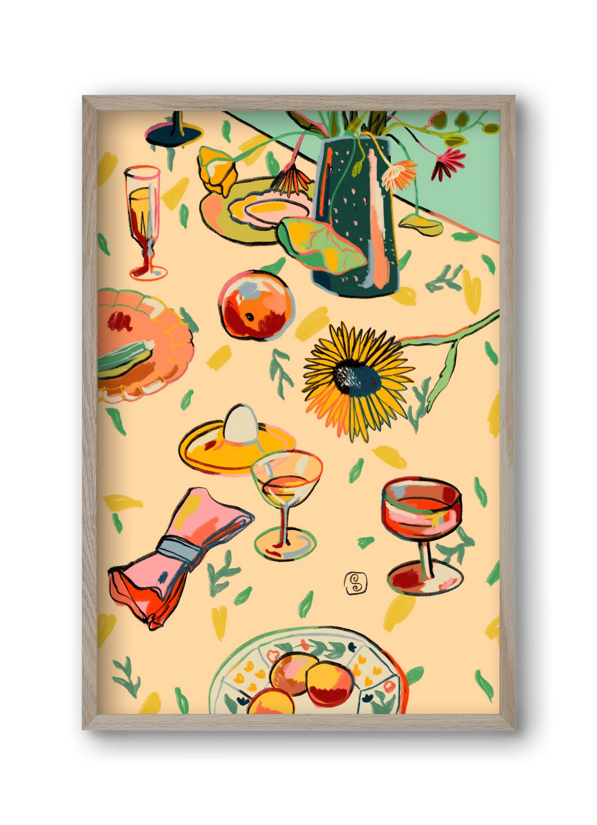 COCKTAILS IN THE GARDEN, 30x45 cm (30x45 cm), Tölgy keret