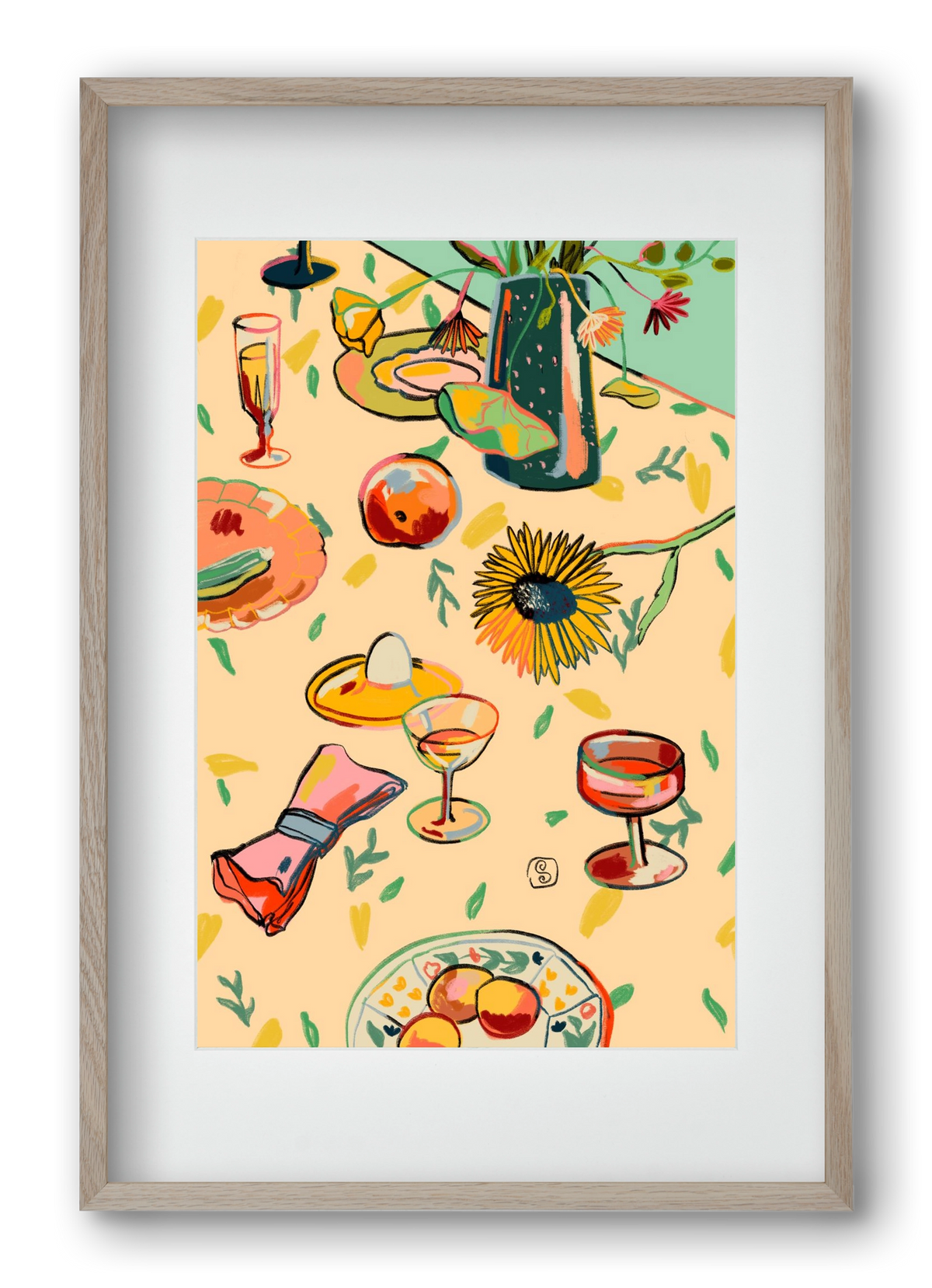 COCKTAILS IN THE GARDEN, 40x60 cm (30x45 cm), Tölgy keret, paszpartuval