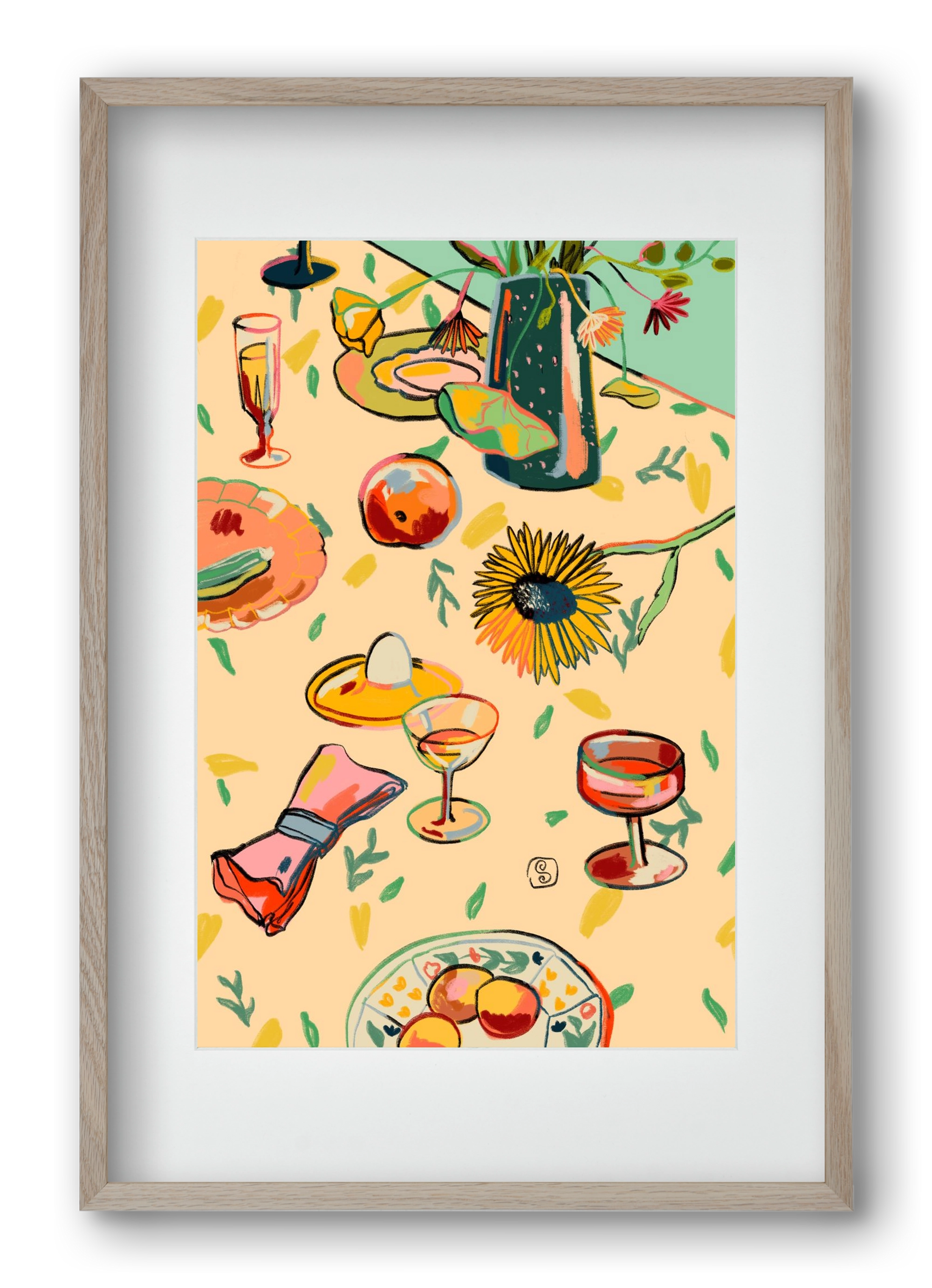 COCKTAILS IN THE GARDEN, 40x60 cm (30x45 cm), Tölgy keret, paszpartuval