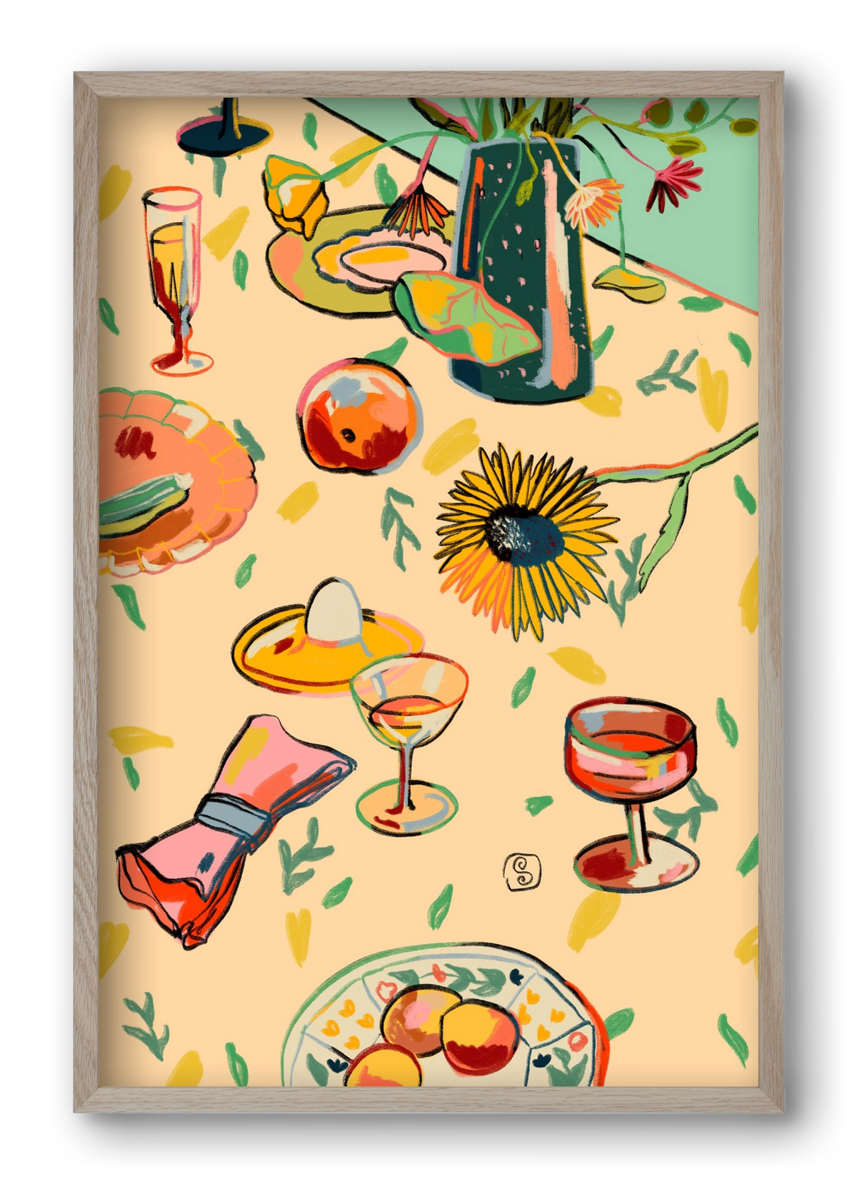 COCKTAILS IN THE GARDEN, 40x60 cm (40x60 cm), Tölgy keret