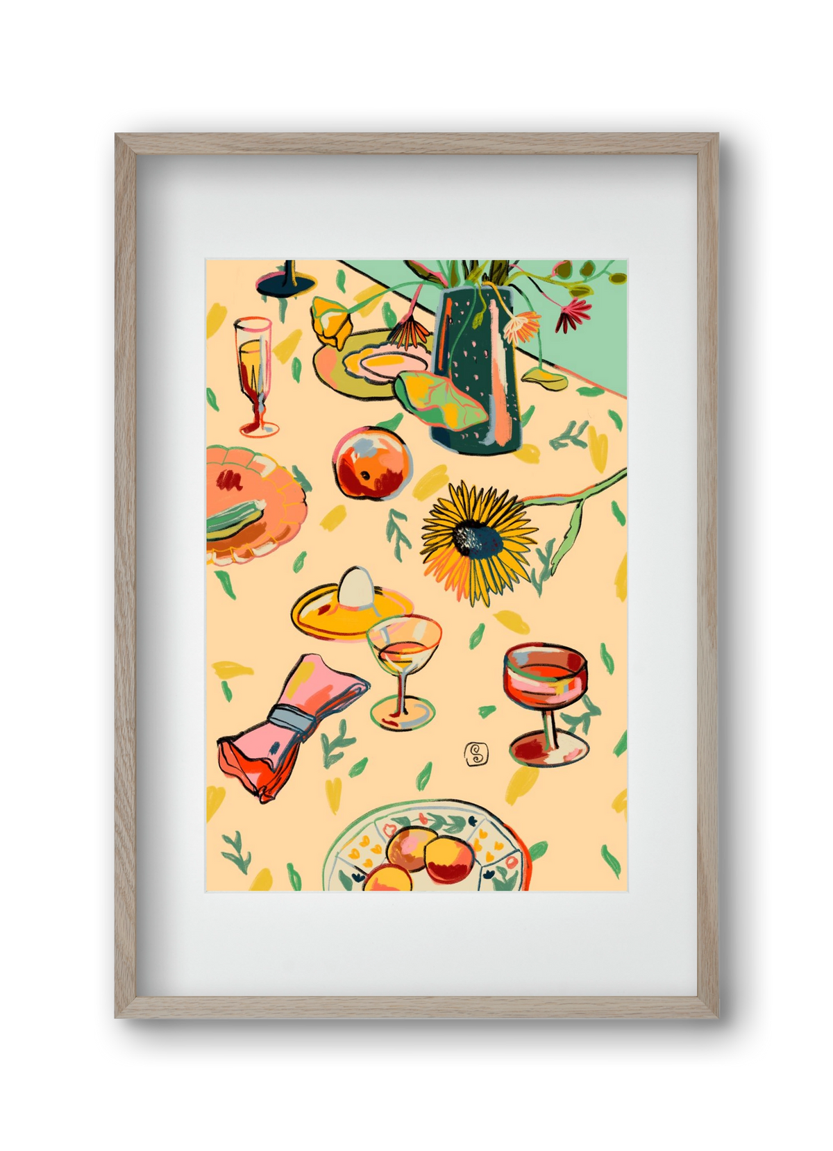 COCKTAILS IN THE GARDEN, 30x45 cm (20x30 cm), Tölgy keret, paszpartuval