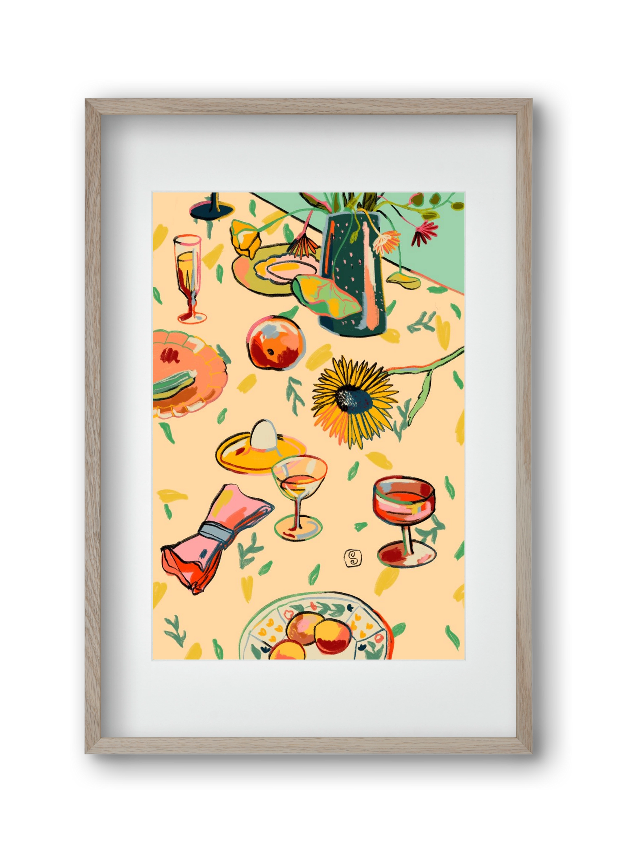 COCKTAILS IN THE GARDEN, 30x45 cm (20x30 cm), Tölgy keret, paszpartuval