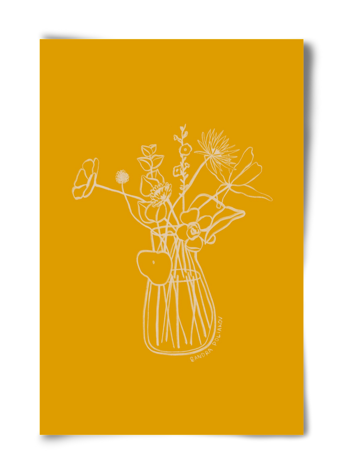 FLOWERS AND LEAVES IN YELLOW, 40x60 cm, Keret nélkül