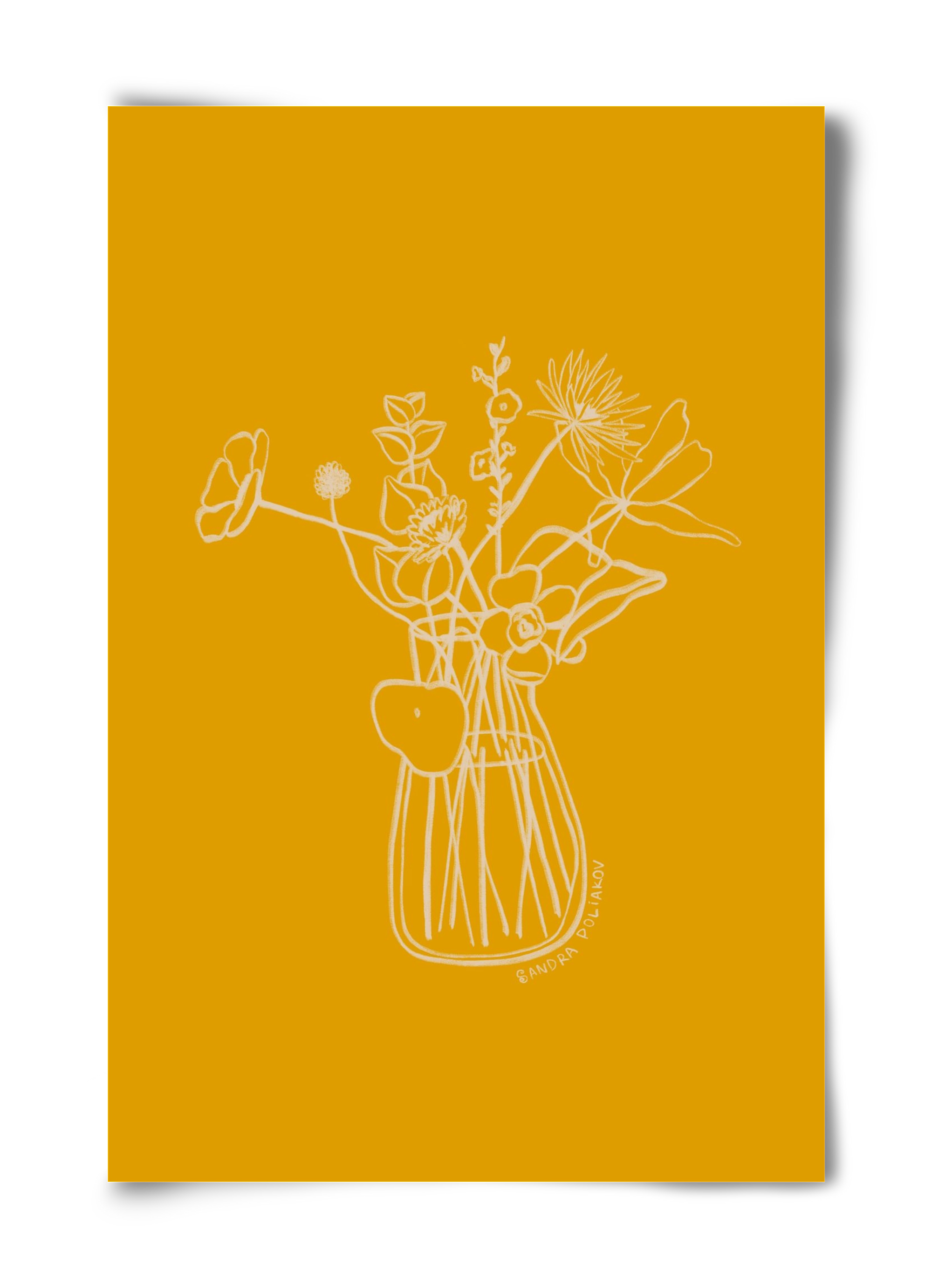 FLOWERS AND LEAVES IN YELLOW, 40x60 cm, Keret nélkül