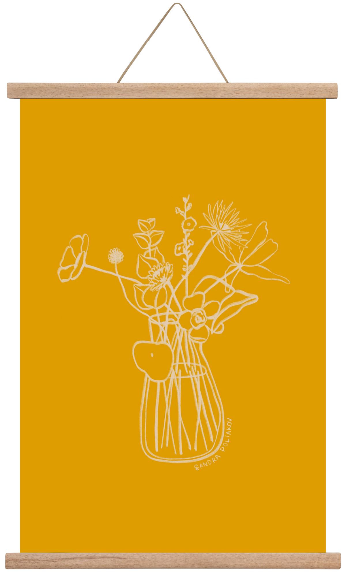 FLOWERS AND LEAVES IN YELLOW, 40x60 cm (40x60 cm), Tölgy akasztó