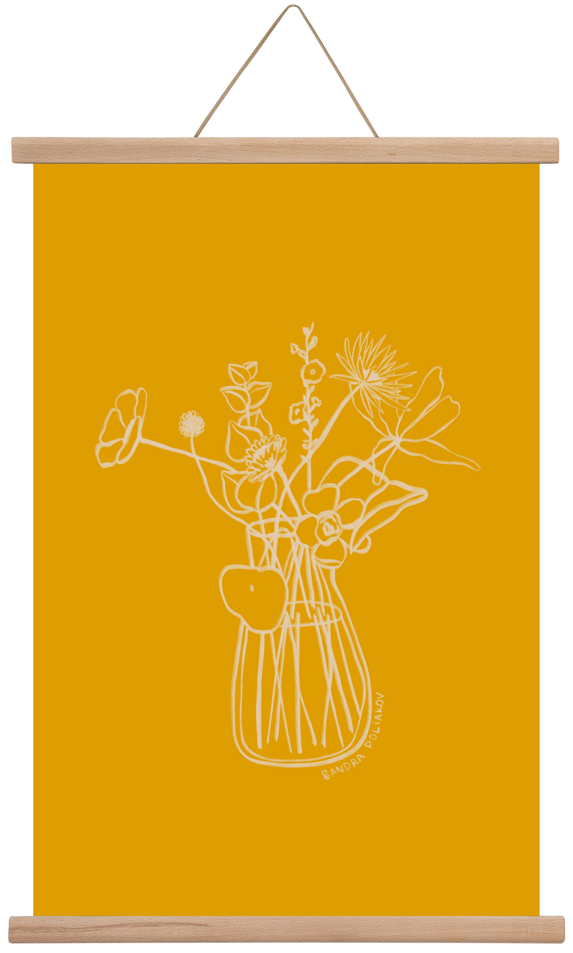 FLOWERS AND LEAVES IN YELLOW, 40x60 cm (40x60 cm), Tölgy akasztó