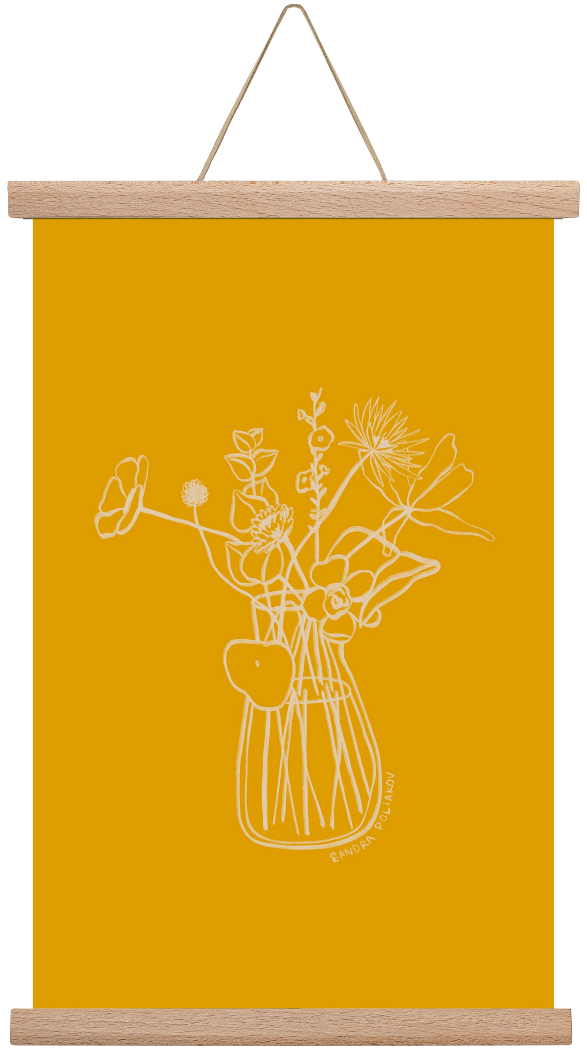 FLOWERS AND LEAVES IN YELLOW, 30x45 cm (30x45 cm), Tölgy akasztó