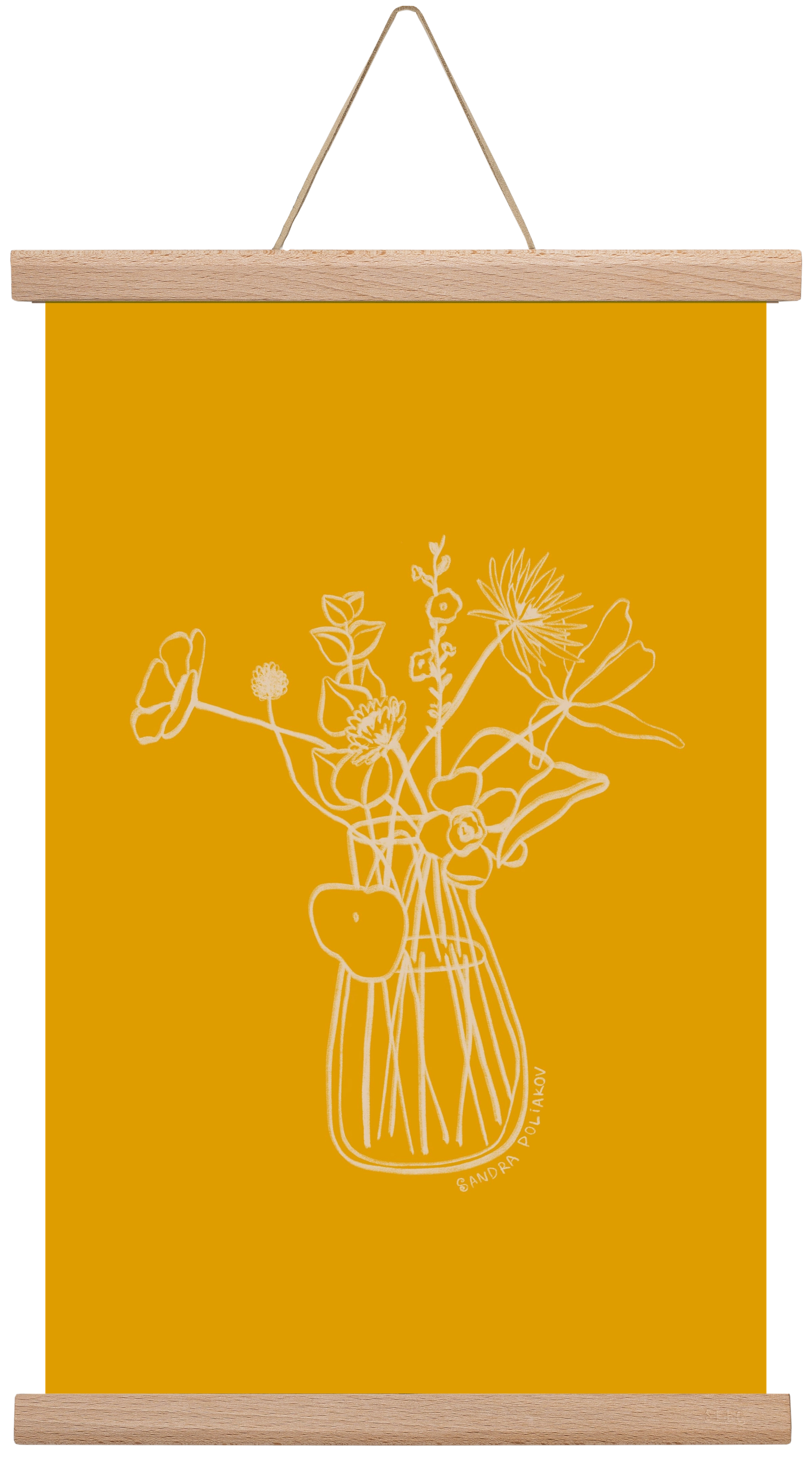 FLOWERS AND LEAVES IN YELLOW, 30x45 cm (30x45 cm), Tölgy akasztó