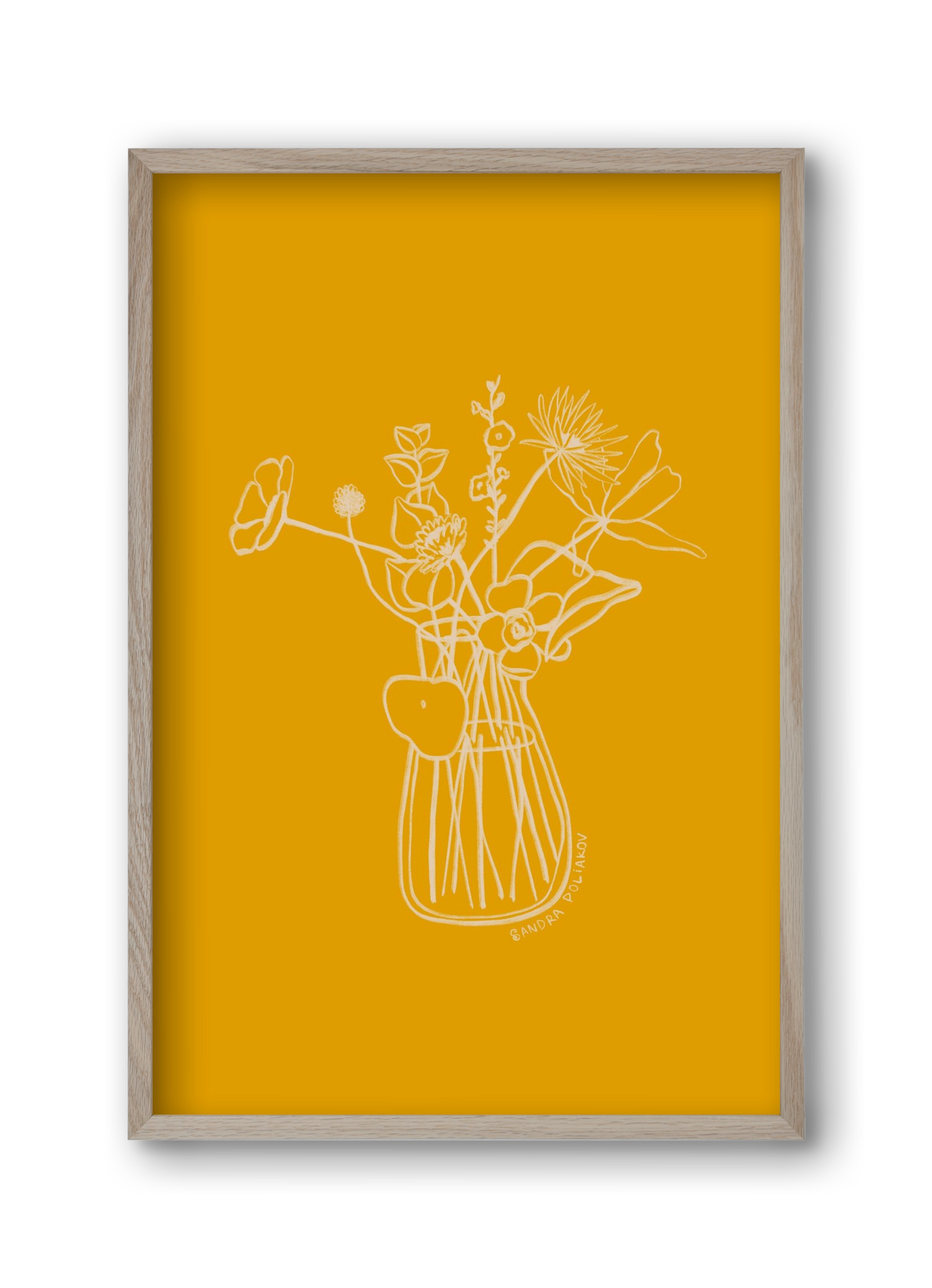 FLOWERS AND LEAVES IN YELLOW, 30x45 cm (30x45 cm), Tölgy keret