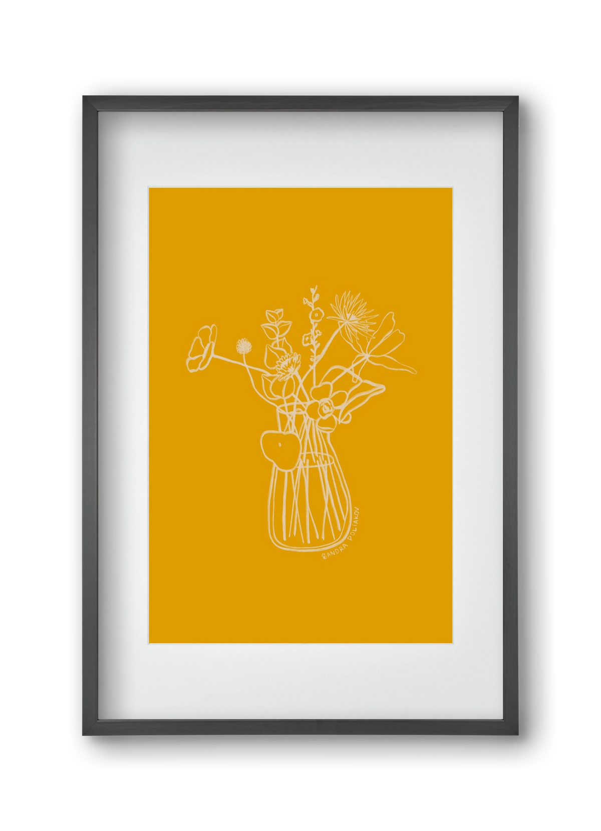 FLOWERS AND LEAVES IN YELLOW, 30x45 cm (20x30 cm), Fekete keret, paszpartuval