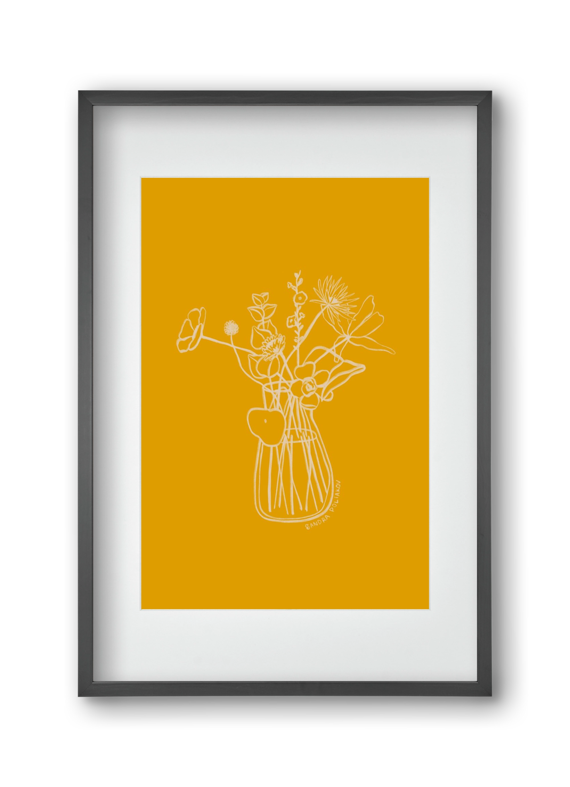 FLOWERS AND LEAVES IN YELLOW, 30x45 cm (20x30 cm), Fekete keret, paszpartuval