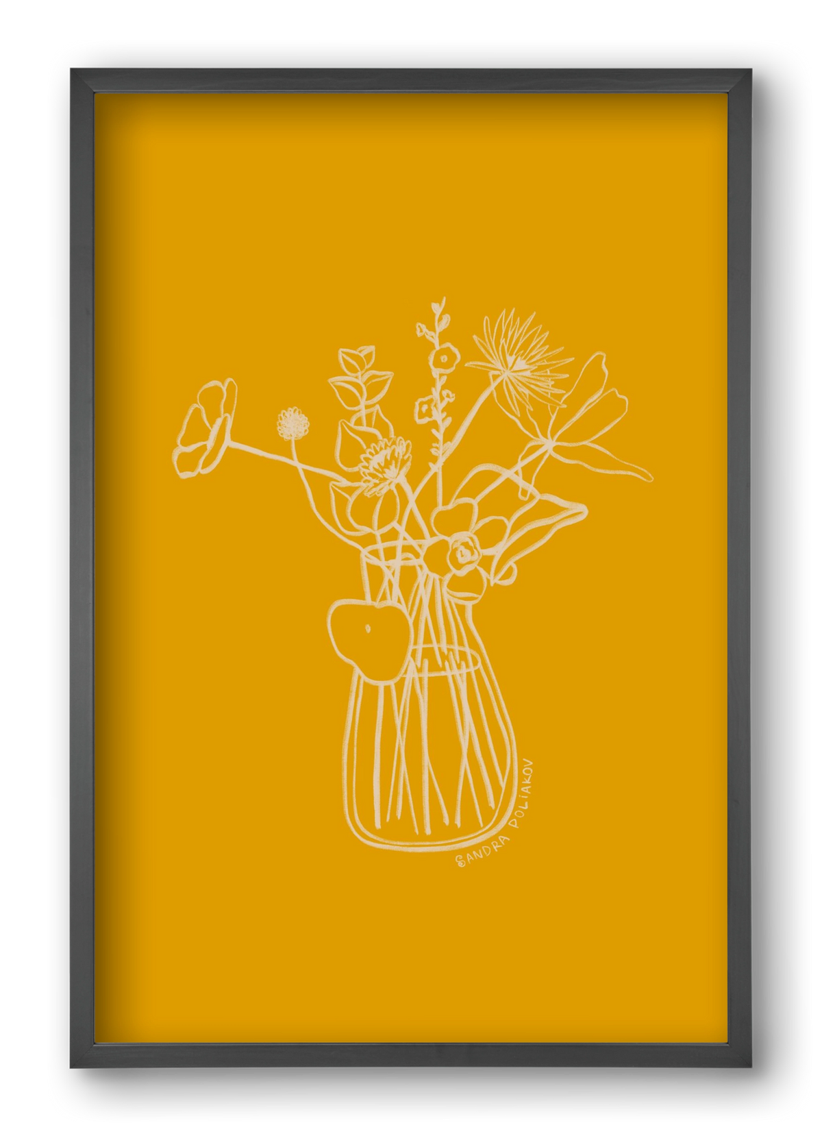 FLOWERS AND LEAVES IN YELLOW, 40x60 cm (40x60 cm), Fekete keret