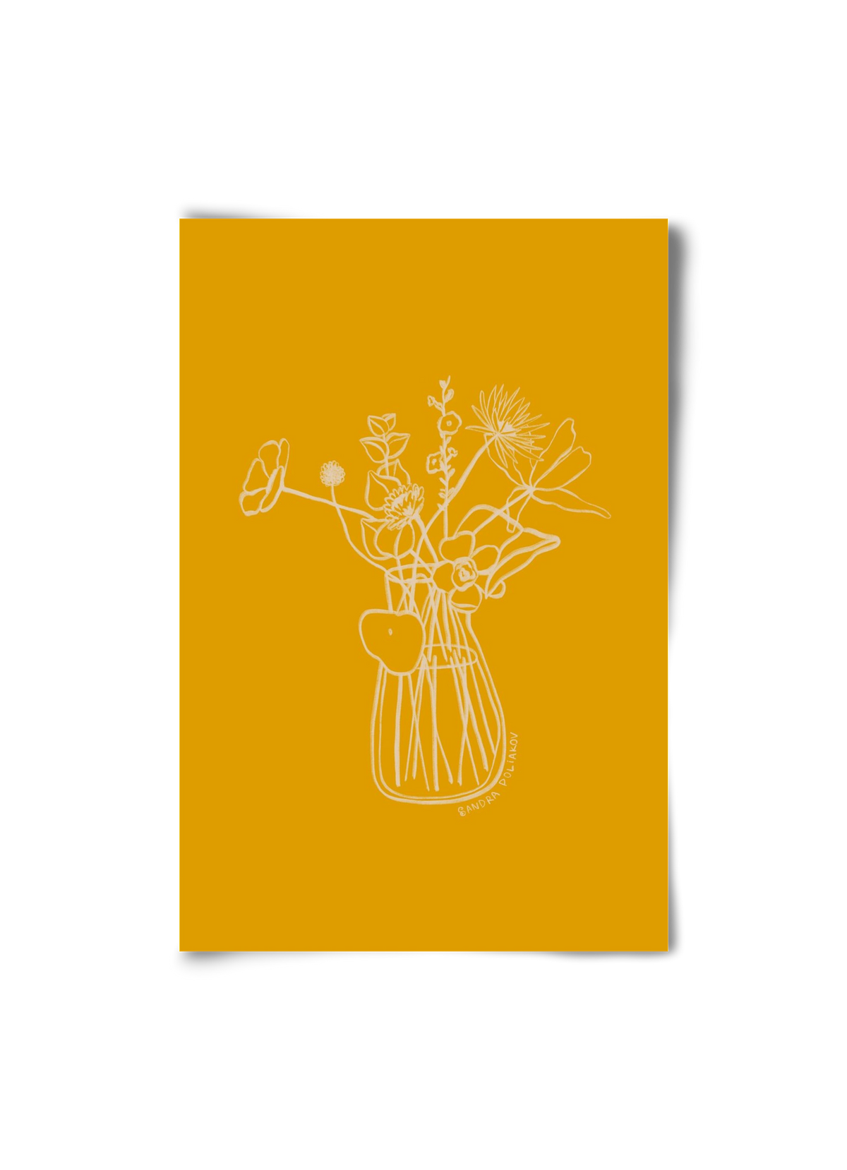 FLOWERS AND LEAVES IN YELLOW, 20x30 cm, Keret nélkül