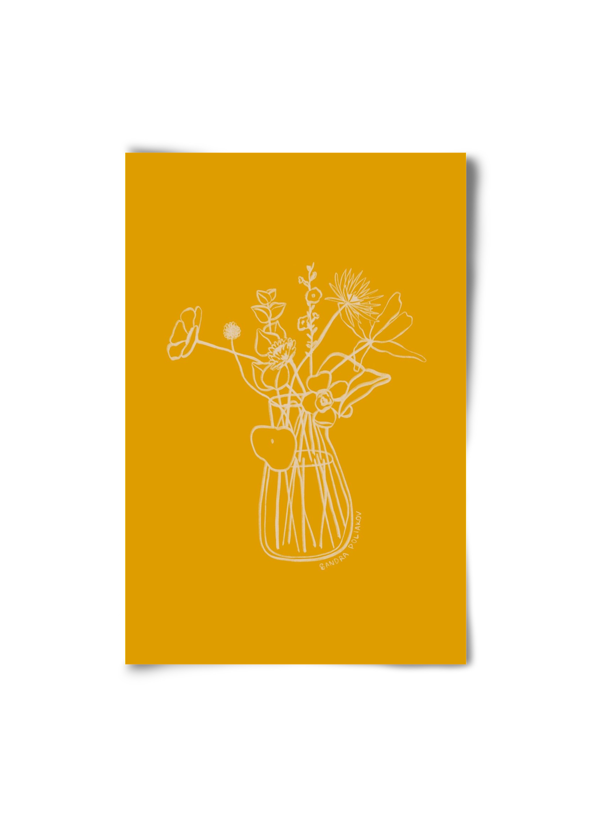 FLOWERS AND LEAVES IN YELLOW, 20x30 cm, Keret nélkül