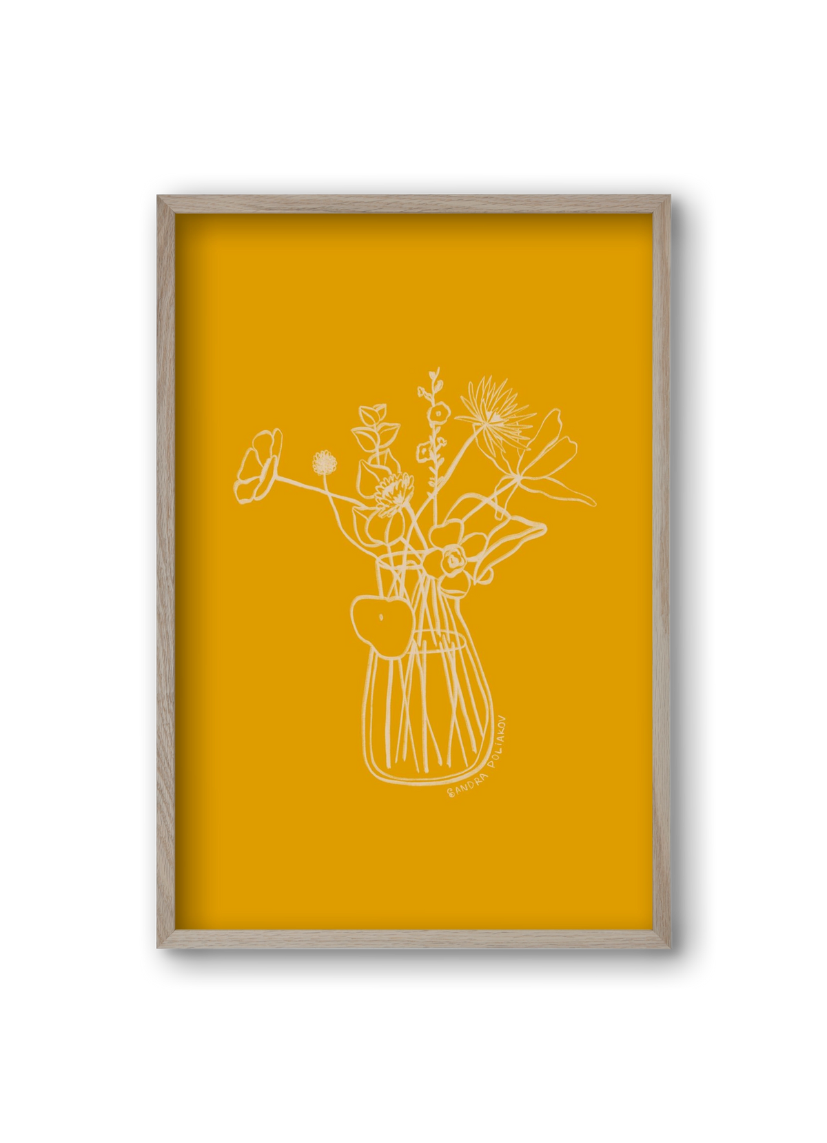 FLOWERS AND LEAVES IN YELLOW, 20x30 cm (20x30 cm), Tölgy keret