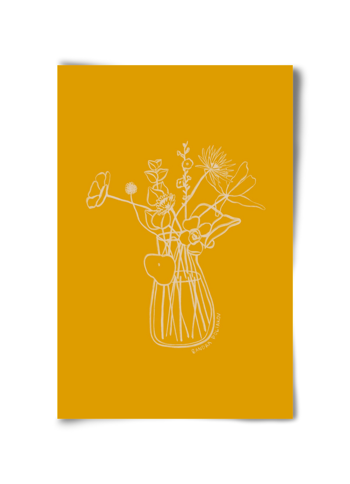 FLOWERS AND LEAVES IN YELLOW, 30x45 cm, Keret nélkül