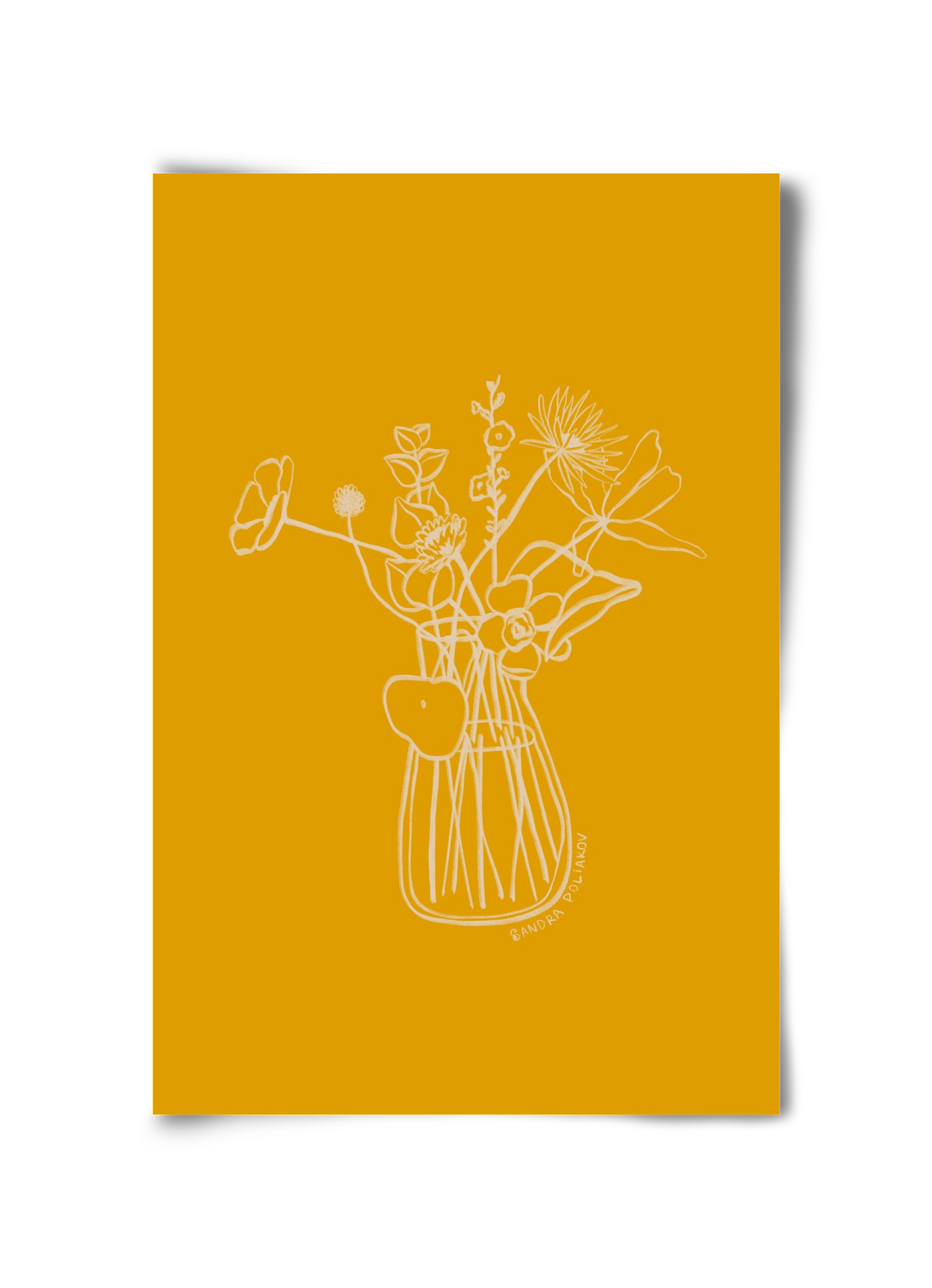 FLOWERS AND LEAVES IN YELLOW, 30x45 cm, Keret nélkül