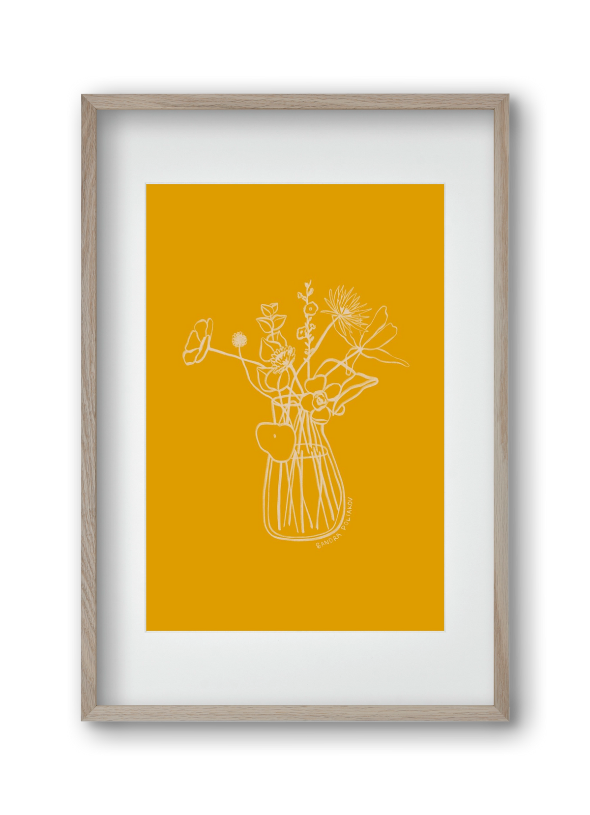 FLOWERS AND LEAVES IN YELLOW, 30x45 cm (20x30 cm), Tölgy keret, paszpartuval