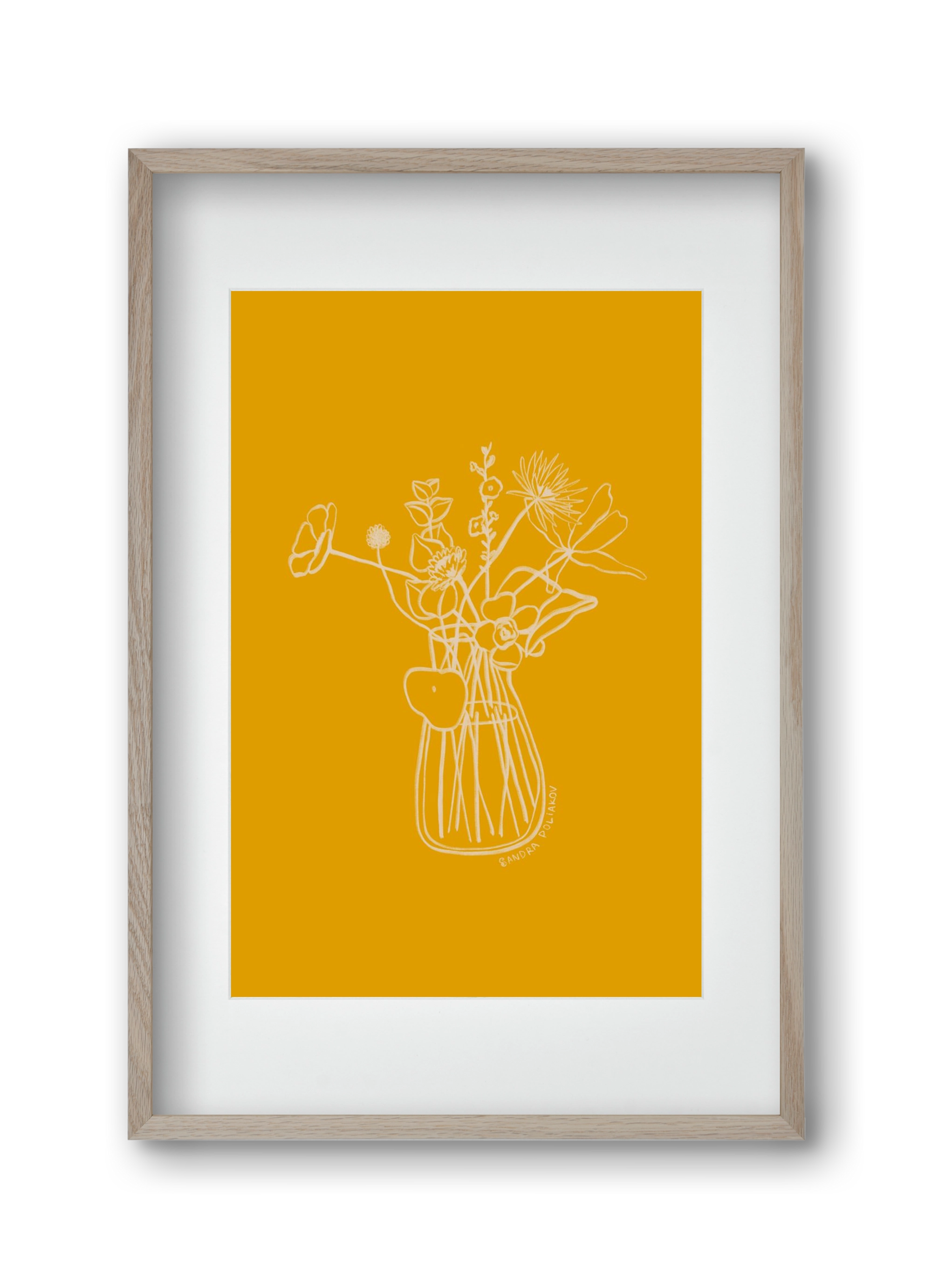 FLOWERS AND LEAVES IN YELLOW, 30x45 cm (20x30 cm), Tölgy keret, paszpartuval