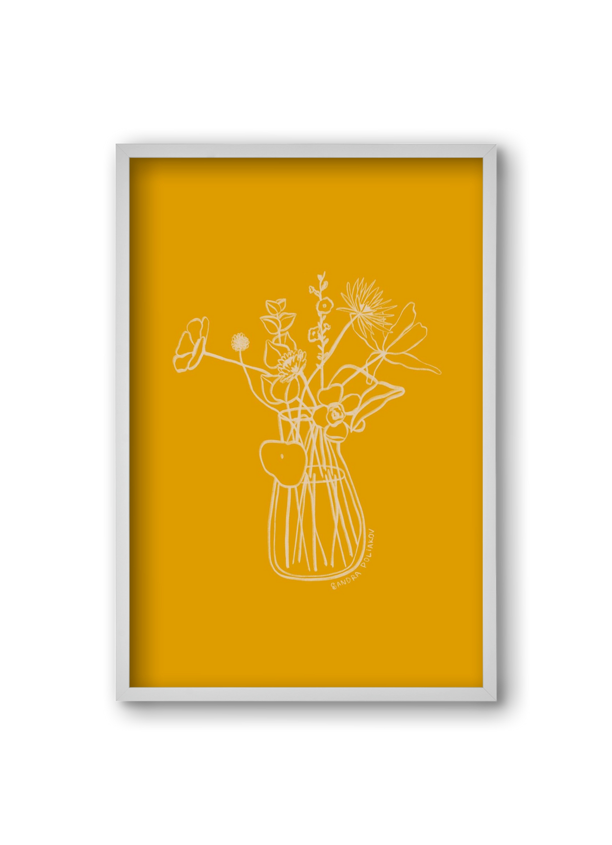 FLOWERS AND LEAVES IN YELLOW, 20x30 cm (20x30 cm), Fehér keret