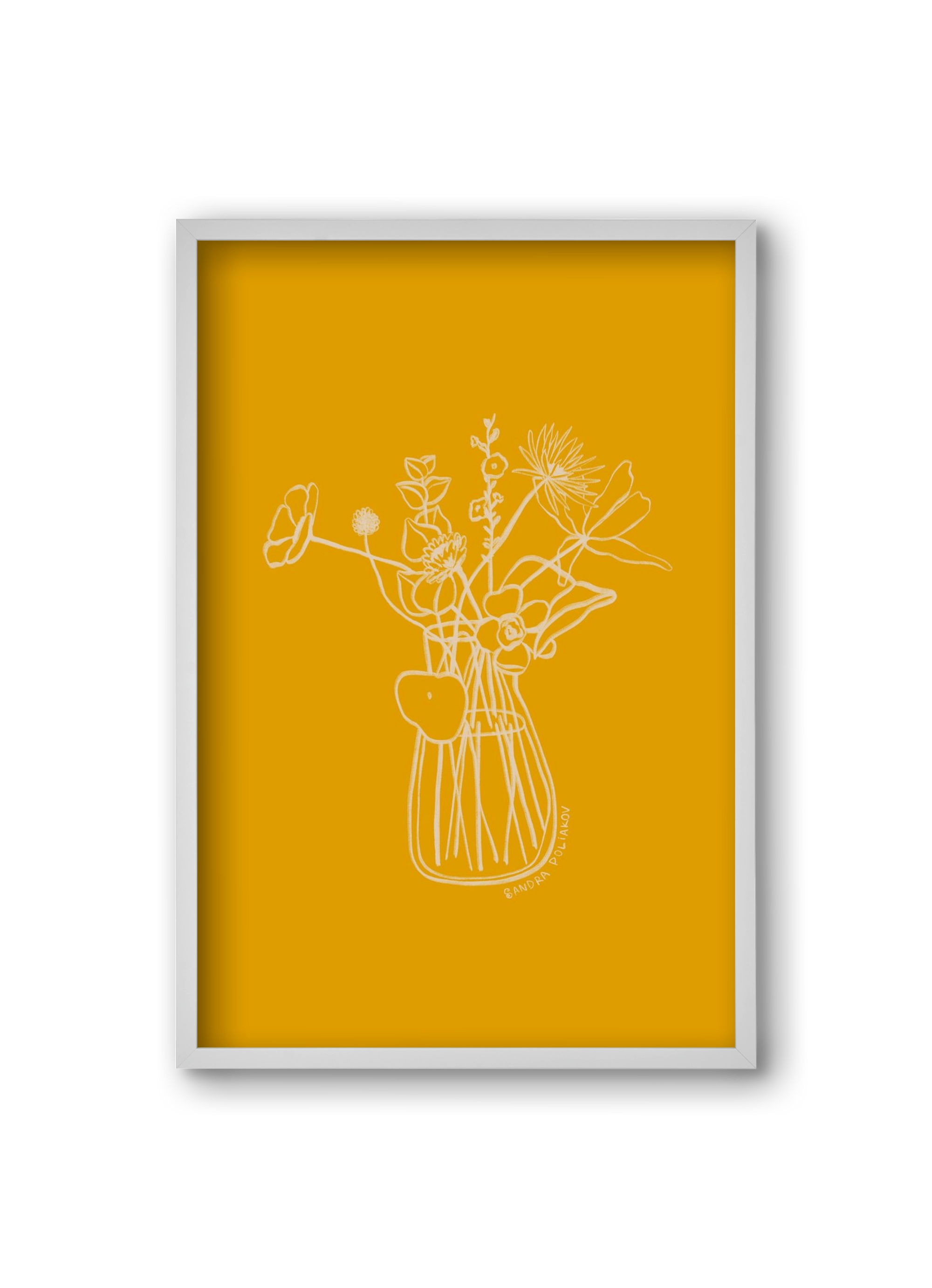 FLOWERS AND LEAVES IN YELLOW, 20x30 cm (20x30 cm), Fehér keret