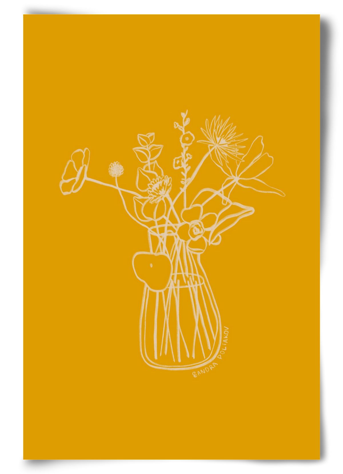 FLOWERS AND LEAVES IN YELLOW, 60x90 cm, Keret nélkül