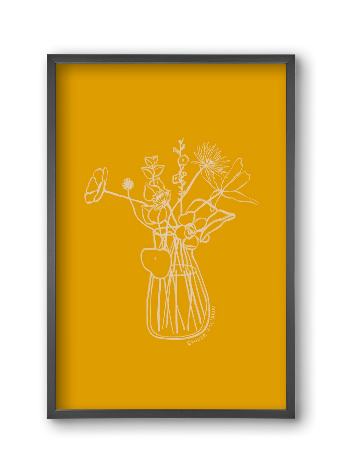 FLOWERS AND LEAVES IN YELLOW, 30x45 cm (30x45 cm), Fekete keret