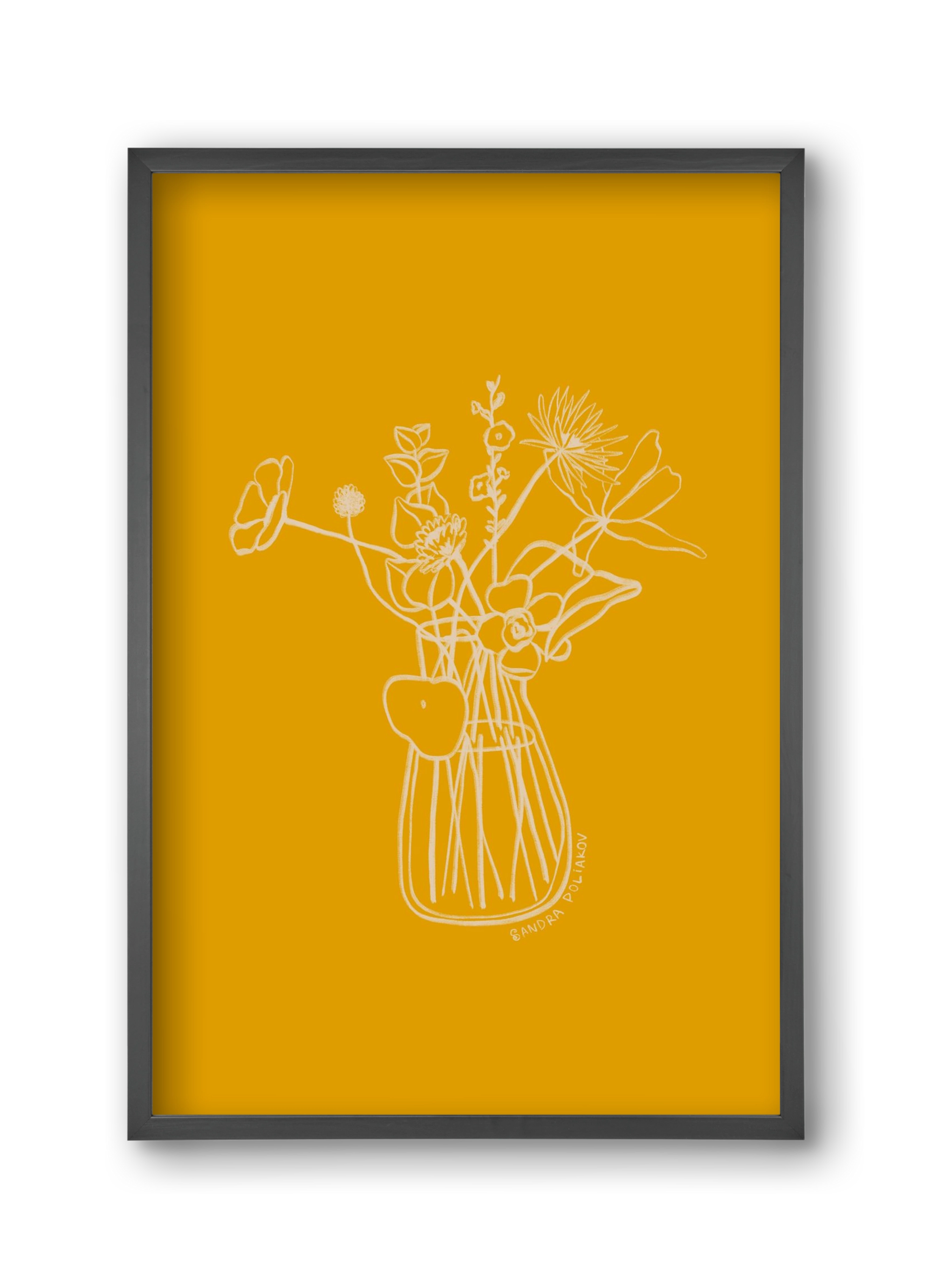 FLOWERS AND LEAVES IN YELLOW, 30x45 cm (30x45 cm), Fekete keret