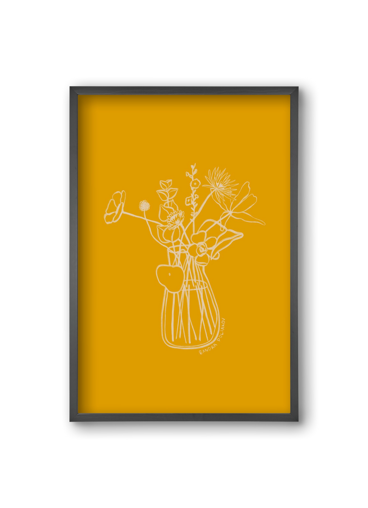 FLOWERS AND LEAVES IN YELLOW, 20x30 cm (20x30 cm), Fekete keret